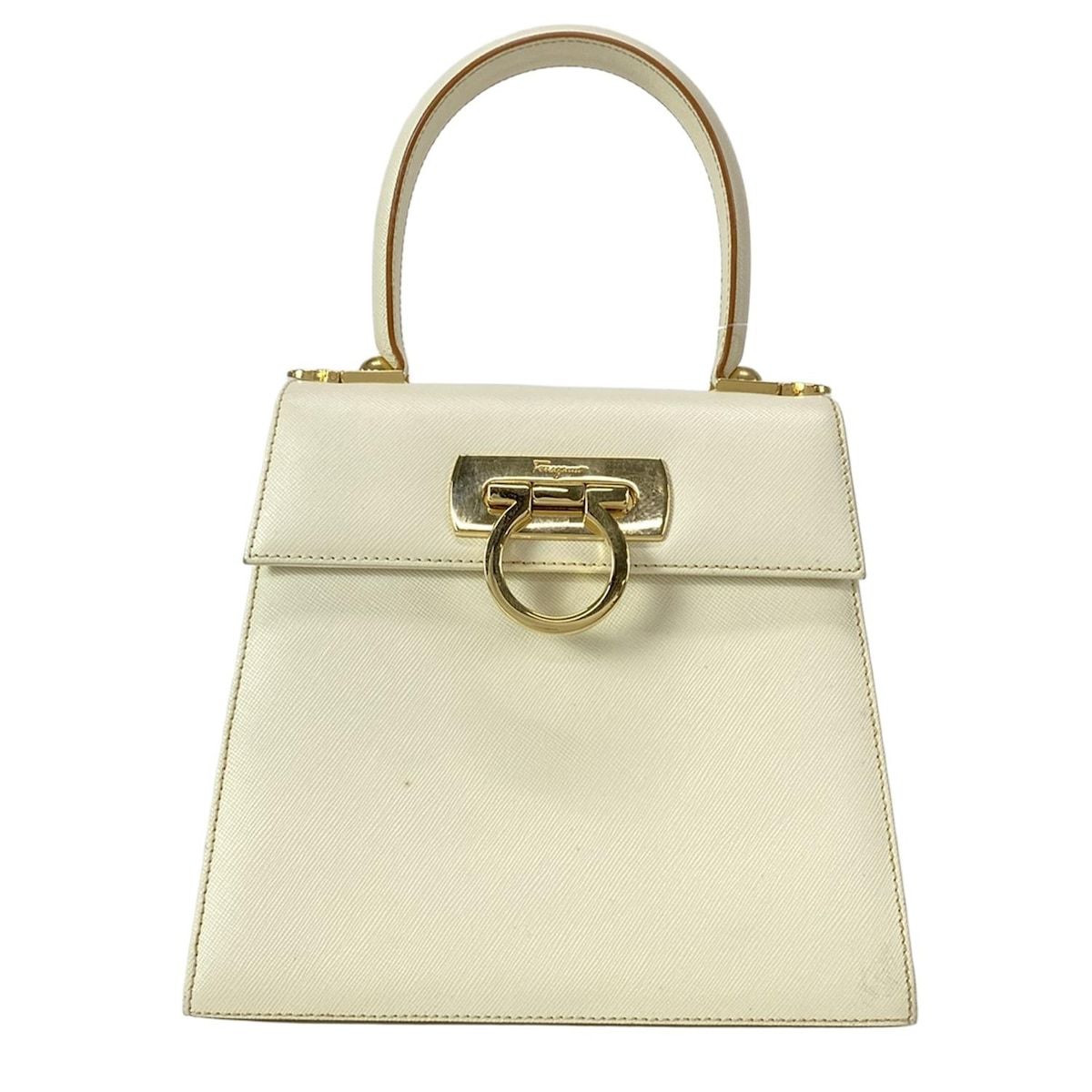 FERRAGAMO SalvatoreFerragamo サルバトーレフェラガモ ハンドバッグ ガンチーニ アイボリー ゴールド ミニバッグ レザー