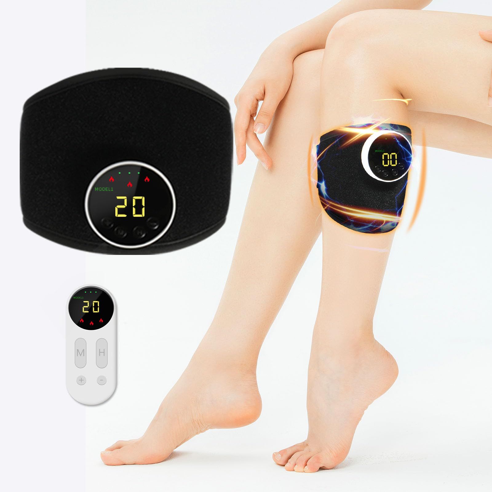 新登场 ふくらはぎリラックス フットケア EMS 足 8モード 20段階強度 3段階温度調節 ヒーター内蔵 シリコン製 ジェルシート不要 両手足対応 延長ストラップ リモコン付属 超薄軽量 静音設計 男女兼用 運動後 座り仕事 立ち仕事 長時間の