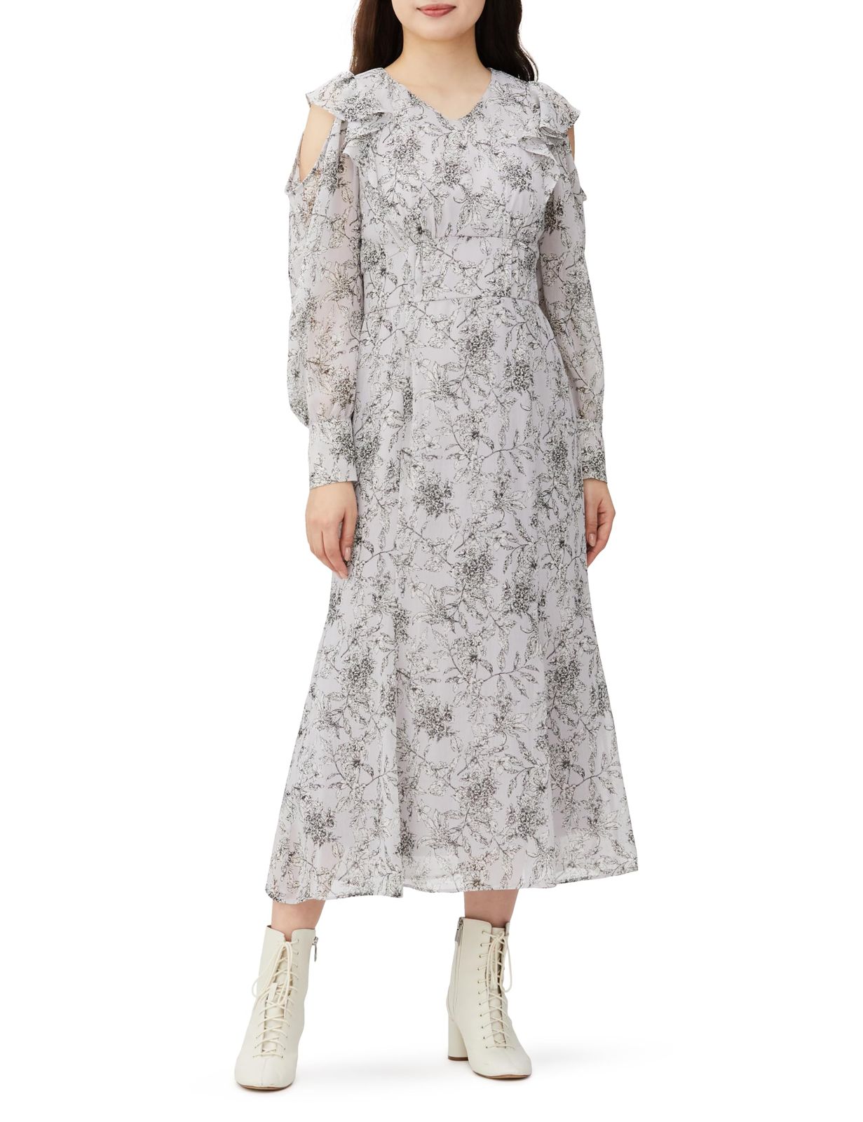 ナチュラルビューティーベーシック カットオフプリントワンピース