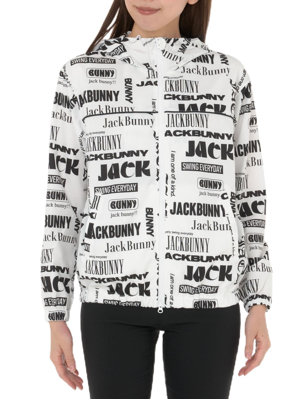 ジャックバニー レディース フルジップブルゾン ストレッチ性 マルチロゴ柄 ゴルフ アウター 263-4220904 030_ホワイト 0 S