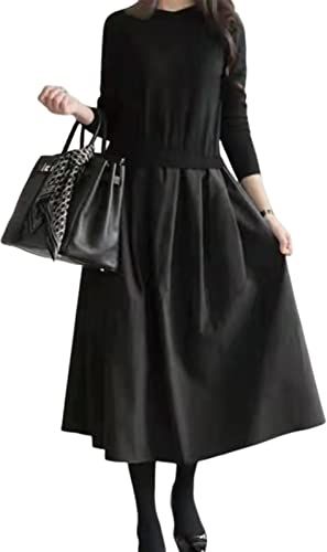 ニーマンバイ ドッキング ワンピース レディース ロング ニット 長袖 きれいめ 上品 黒ワンピ カジュアル フォーマル 結婚式 謝恩会 演奏会 発表会 入園式 卒園式 同窓会 かわいい おしゃれ 20代 30代 40代 50代 冬 秋冬 春 エレ