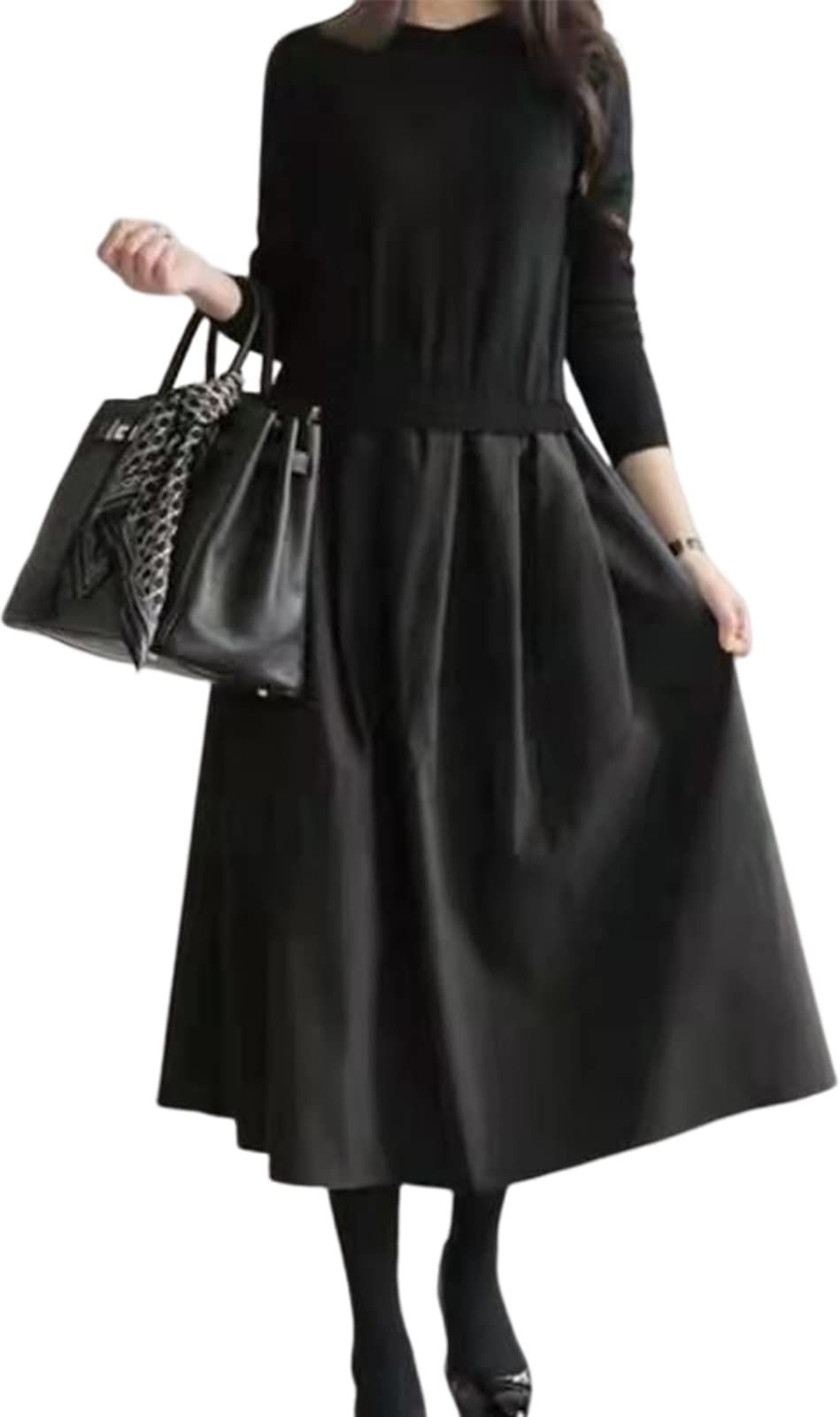 ニーマンバイ ドッキング ワンピース レディース ロング ニット 長袖 きれいめ 上品 黒ワンピ カジュアル フォーマル 結婚式 謝恩会 演奏会 発表会 入園式 卒園式 同窓会 かわいい おしゃれ 20代 30代 40代 50代 冬 秋冬 春 エレ