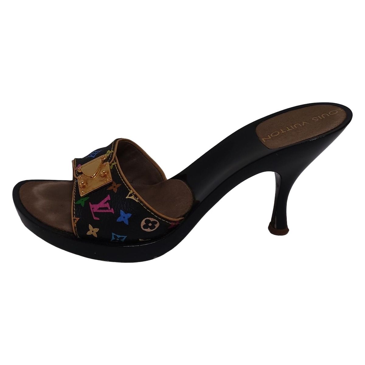 LOUIS VUITTON ルイヴィトン ミュール 34 1 2 レディース - 黒×マルチ モノグラムマルチ