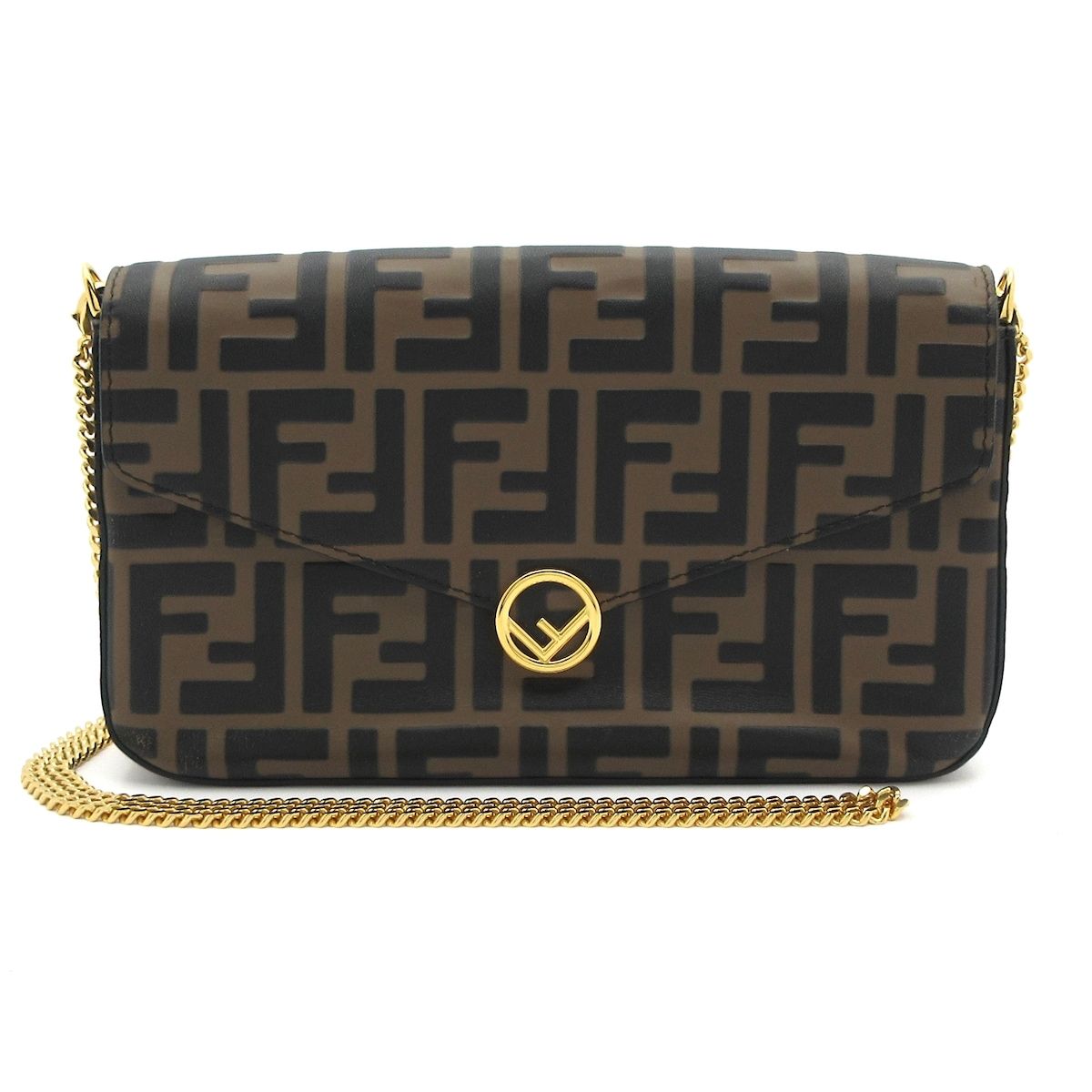 FENDI フェンディ 財布 エフイズフェンディ 8 BS 032 ブラウン 黒 チェーンウォレット レザー