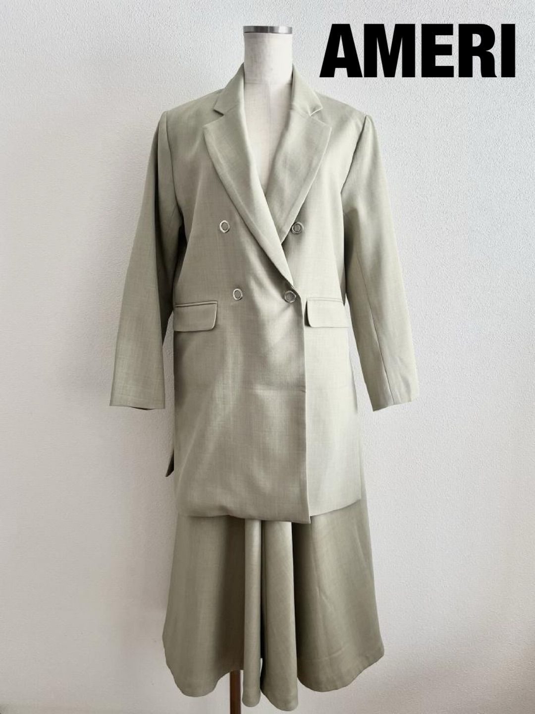 AMERI アメリ 上下サイズ違い RING DOT BUTTAN JACKET＆JUMPER SKIRT セットアップ ジャケット 定価19 250円 スカート 定価18 150円 Mサイズ グリーン おしゃれ 6460241