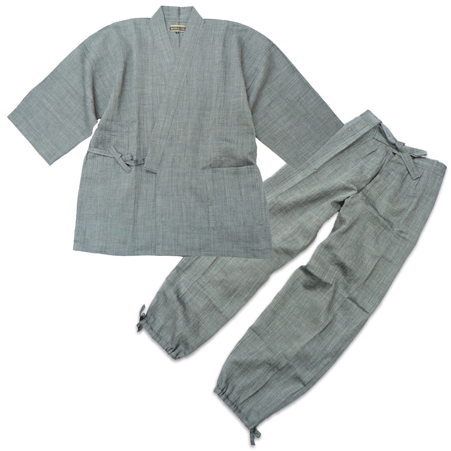 作務衣 近江ちぢみ本麻 盛夏用 ～ ネズミM～LL
