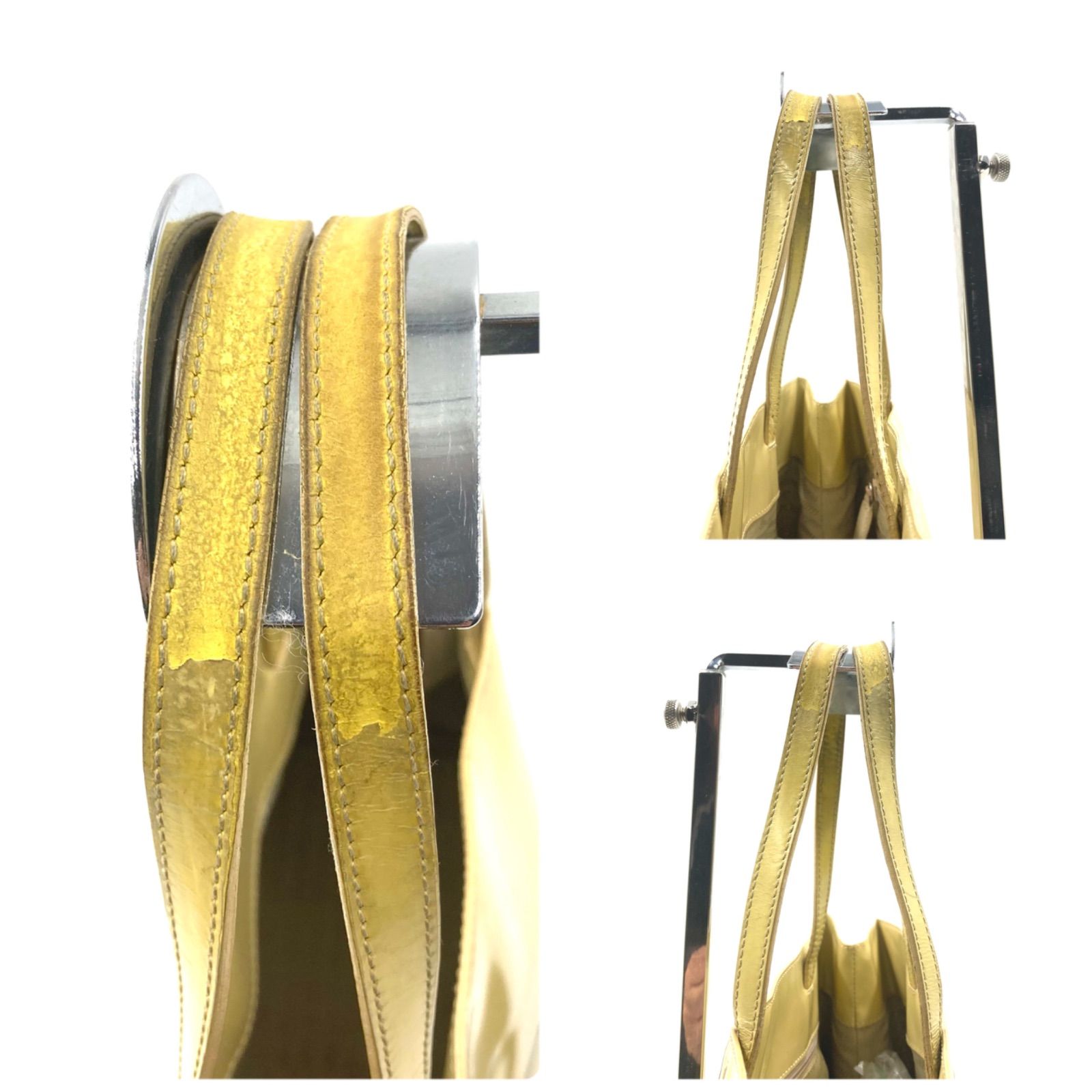 PRADA プラダ メタリックレザートートバッグ ロゴ型押し ベージュ 