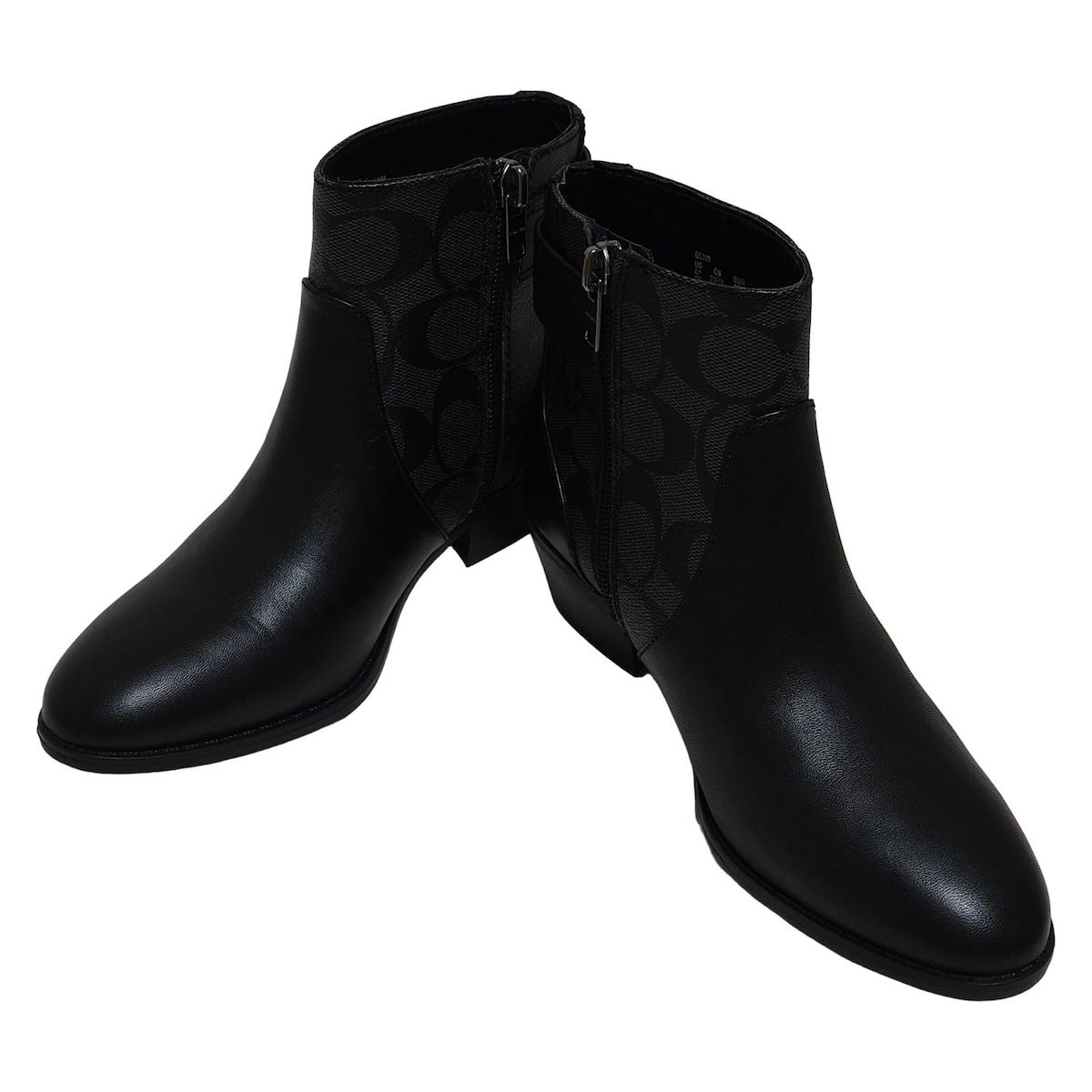 COACH コーチ ショートブーツ 35.5 レディース - 黒×ダークグレー シグネチャー柄 レザー