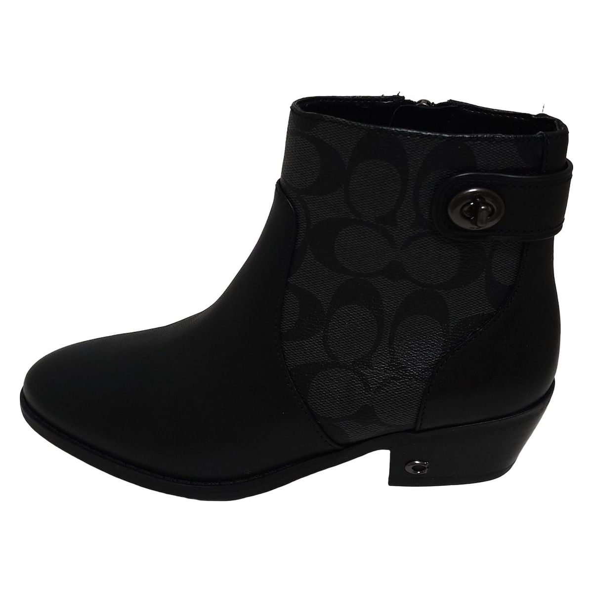 COACH コーチ ショートブーツ 35 5 レディース 黒 ダークグレー シグネチャー柄 レザー