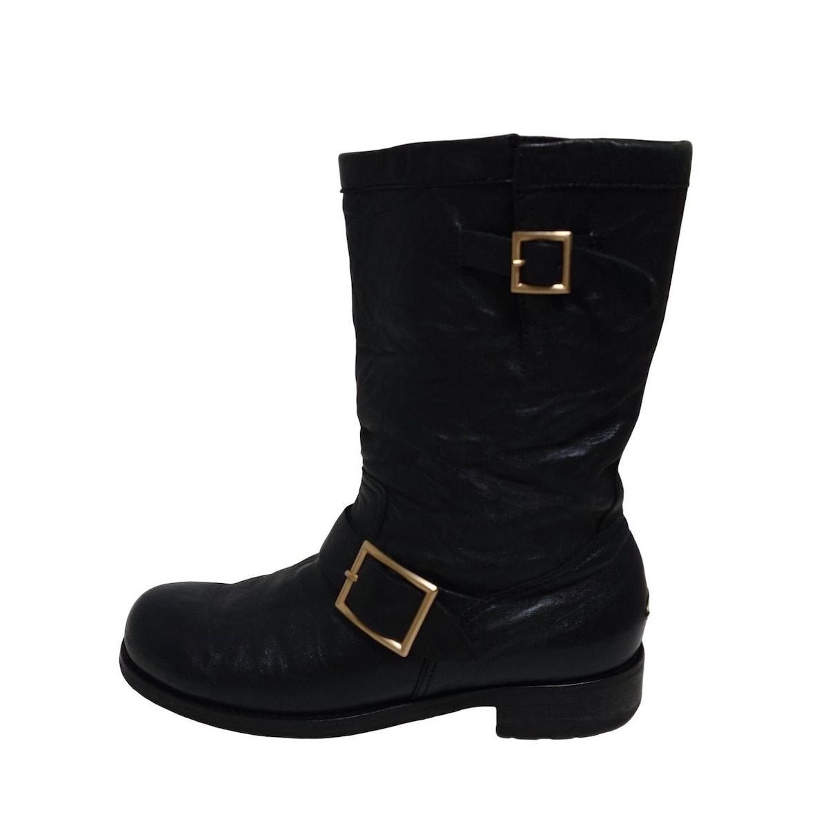 JIMMY CHOO ジミーチュウ ショートブーツ 37 1 2 レディース 黒 レザー