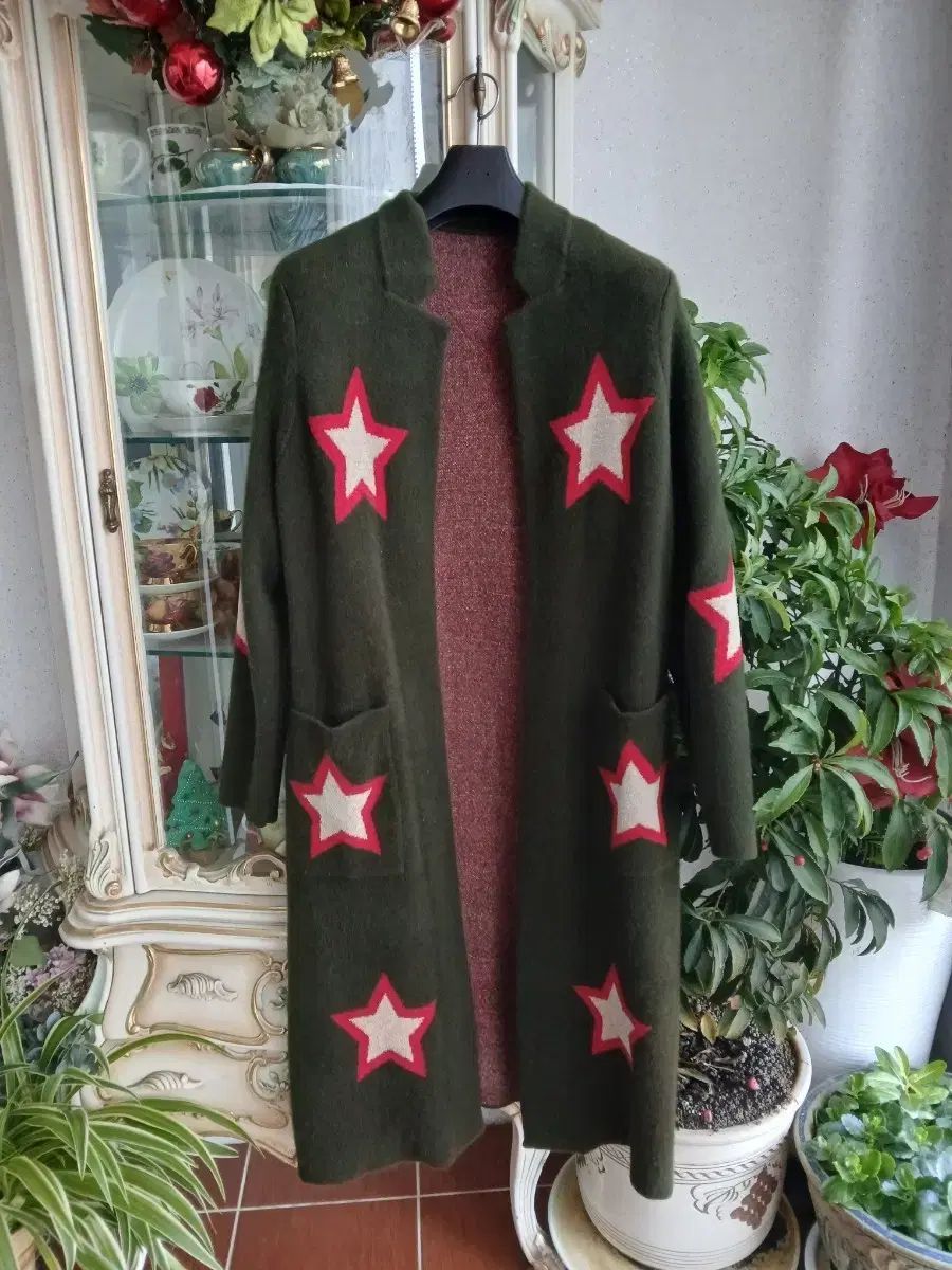 星柄 ロング カーキ色 ジャケット