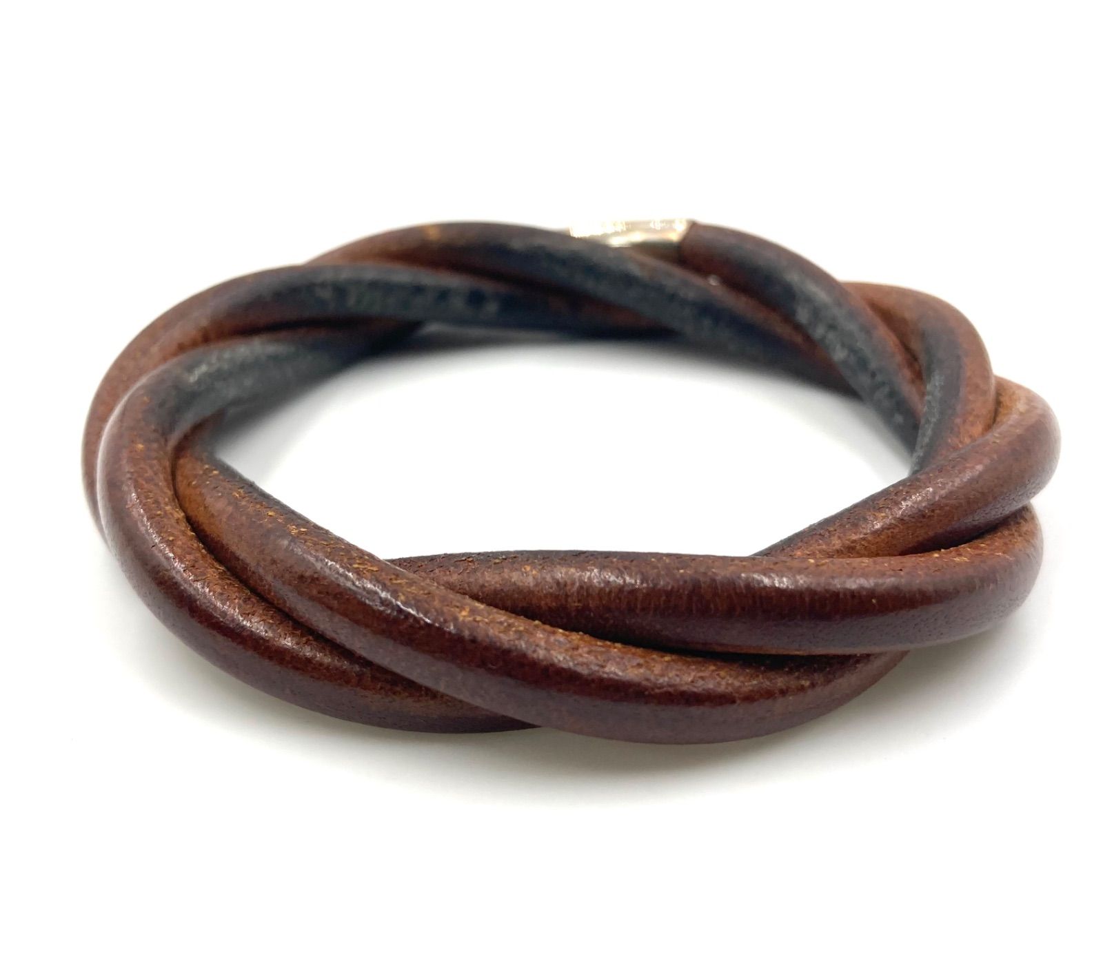 HERMES エルメス トルネードレザーブレスレット バングル 編み込み