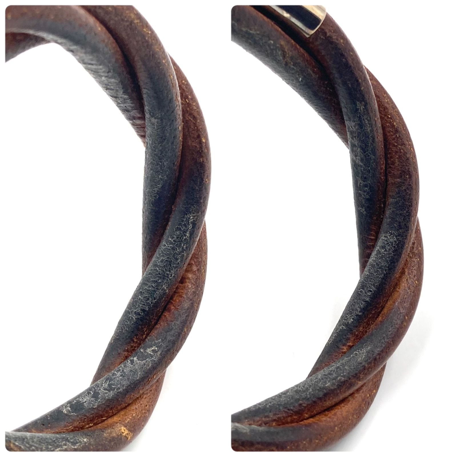 HERMES エルメス トルネードレザーブレスレット バングル 編み込み