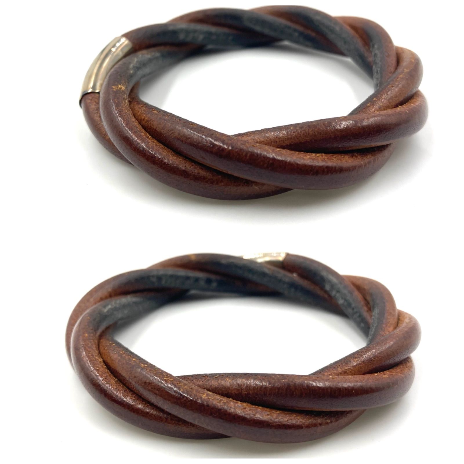 HERMES エルメス トルネードレザーブレスレット バングル 編み込み