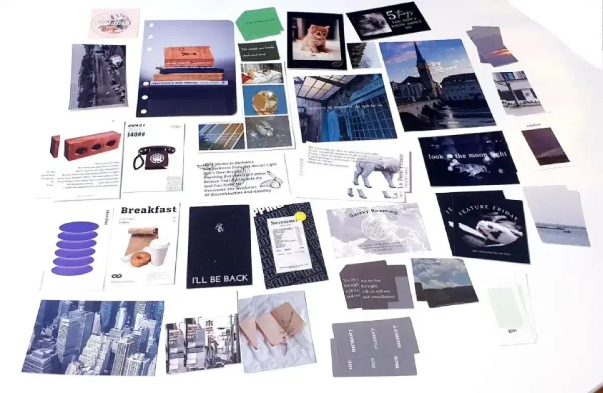 エモーショナル スクラップ デコレーションダイアリーアイテム セット / ステッカー バッグ 背景地 はがき など /