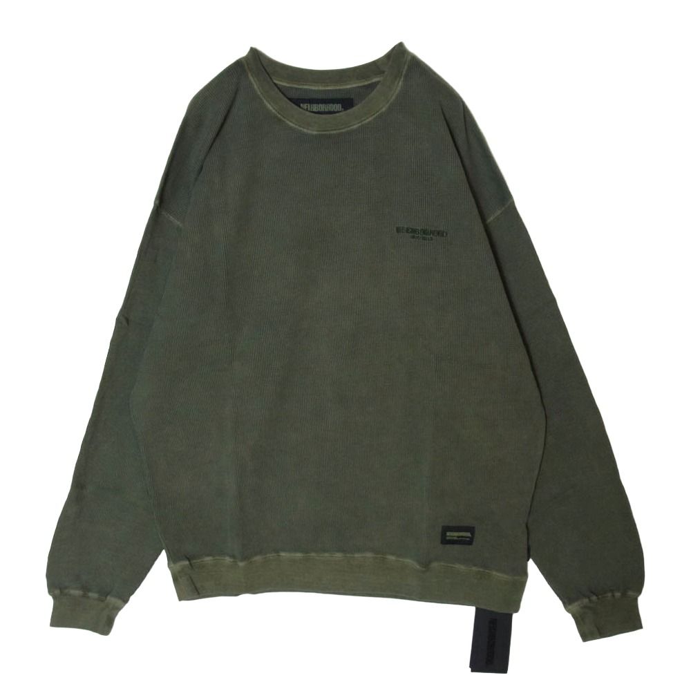 NEIGHBORHOOD ネイバーフッド 25SS 251FPNH-CSM15 PIGMENT DYED WAFFLE FABRIC CREWNECK LS ロゴ刺繍 ピグメントダイ ユーズド加工 長袖 サーマル カットソー OLIVE DARB XL【新古品】【未使用】【中古】 NEIGHBORHOOD ネイバーフッド 25SS 251FPNH-CSM15 PIGMENT DYED WAFFLE