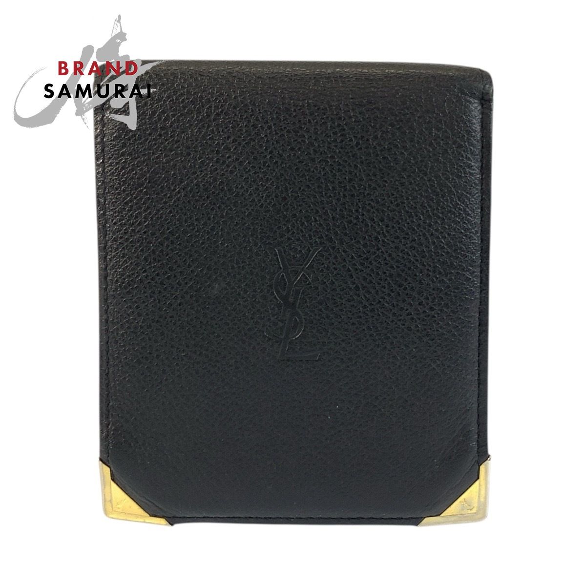 YVES SAINT LAURENT イヴ サンローラン ヴィンテージ YSL ブラック 黒 ゴールド金具 レザー 折り財布 コンパクトウォレット メンズ 506237