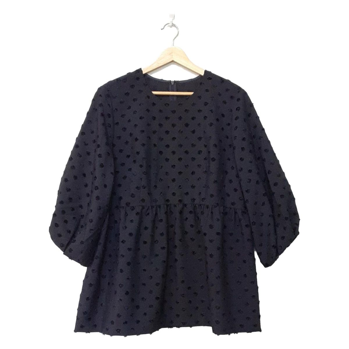 Leilian レリアン チュニック サイズ13 S レディース - 黒 クルーネック 長袖 ドット柄 WHITE LABEL