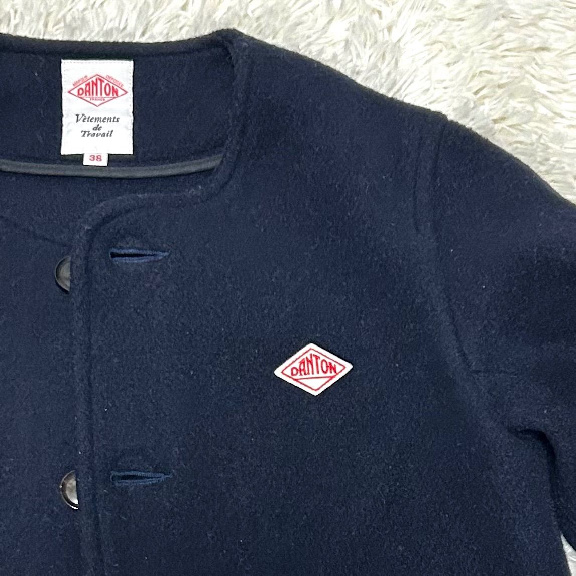 美品 DANTON ノーカラージャケット ウールモッサ 38 ネイビー - メルカリ