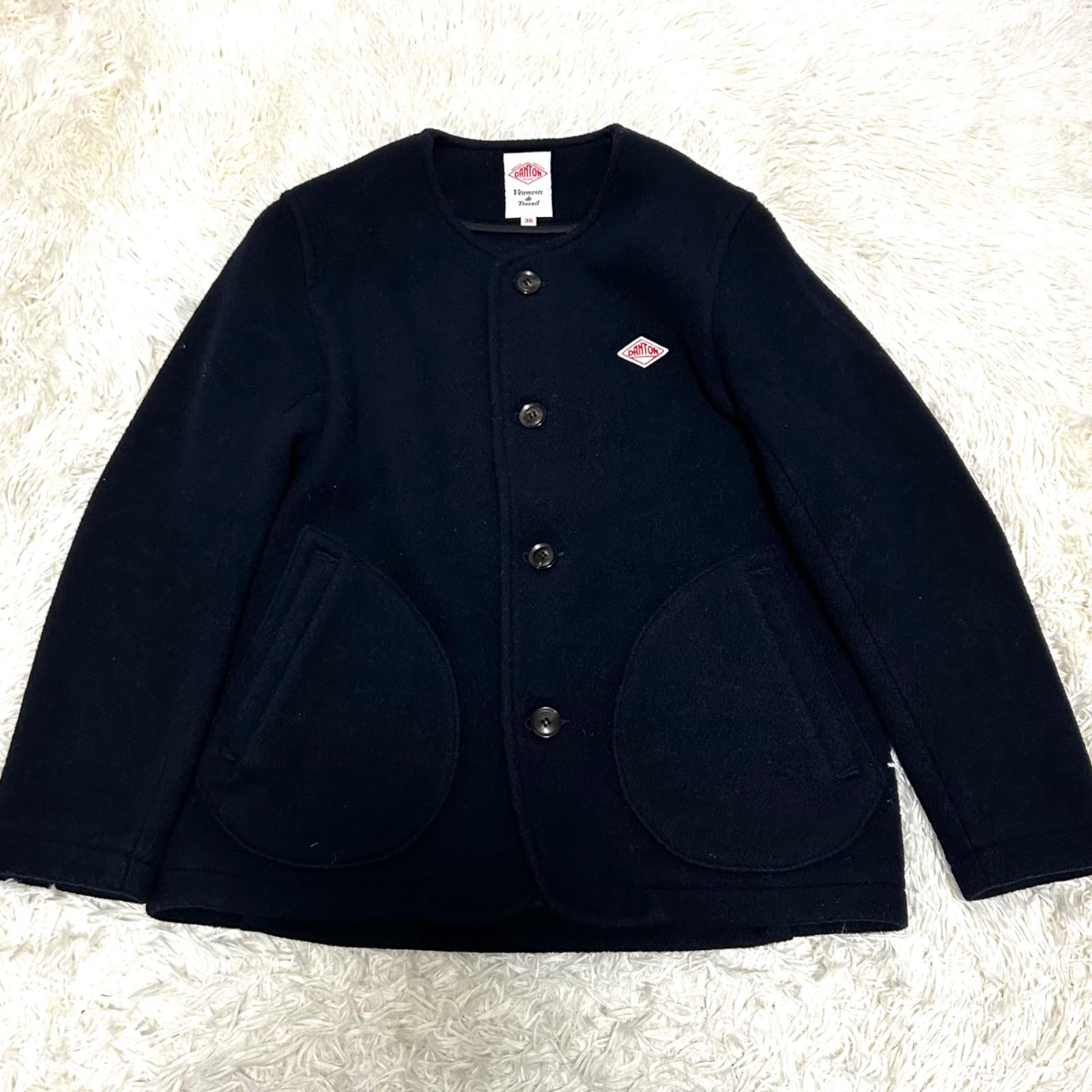 美品 DANTON ノーカラージャケット ウールモッサ 38 ネイビー - メルカリ