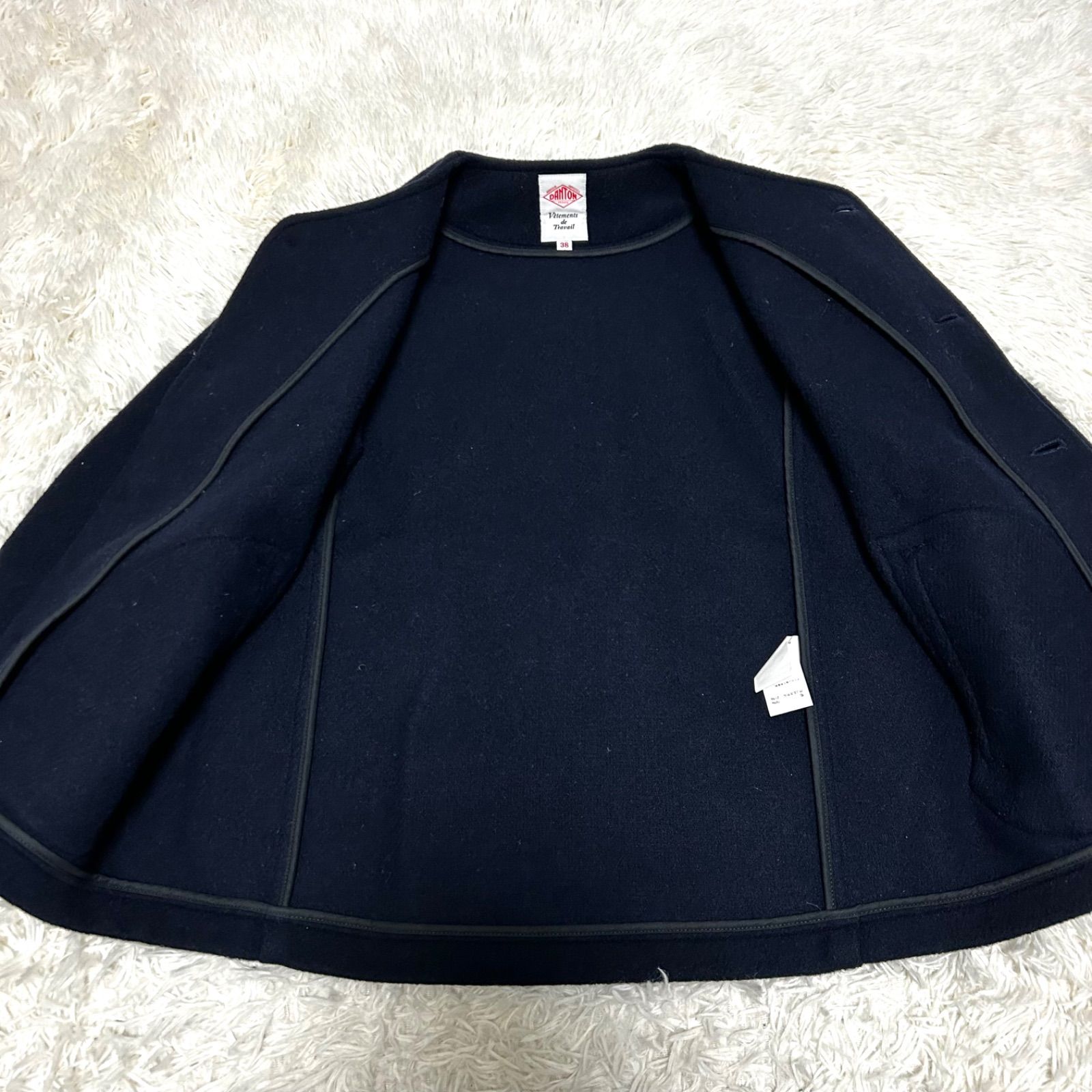 美品 DANTON ノーカラージャケット ウールモッサ 38 ネイビー - メルカリ