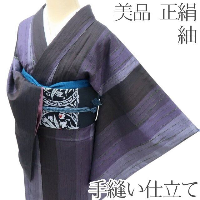 百華❀Y4133◇美品 正絹 手縫い仕立て 紬 着物 単品 - メルカリ