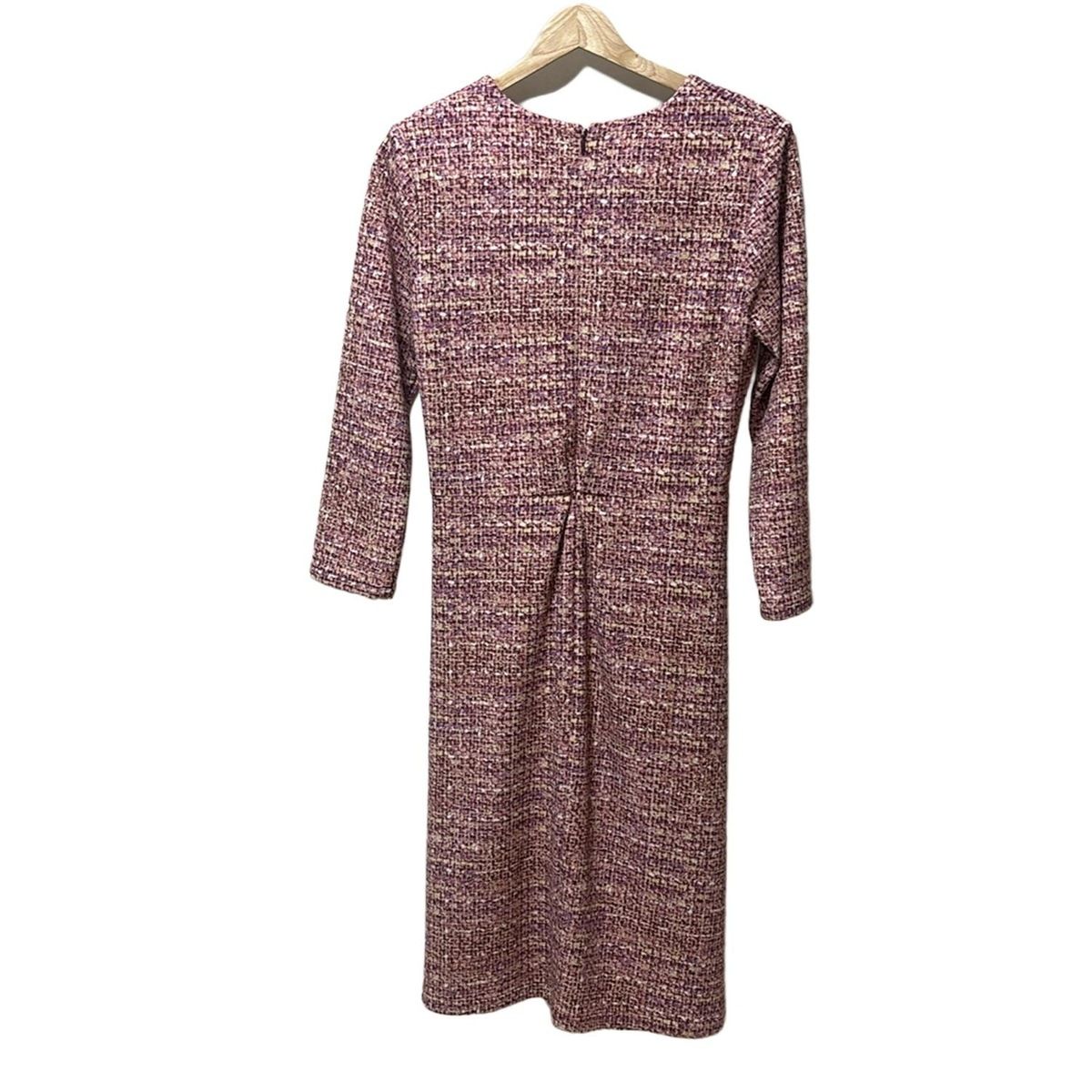 kayme ケイミー ワンピース サイズ9 M レディース ボルドー ピンク マルチ Vネック 七分袖 ひざ丈