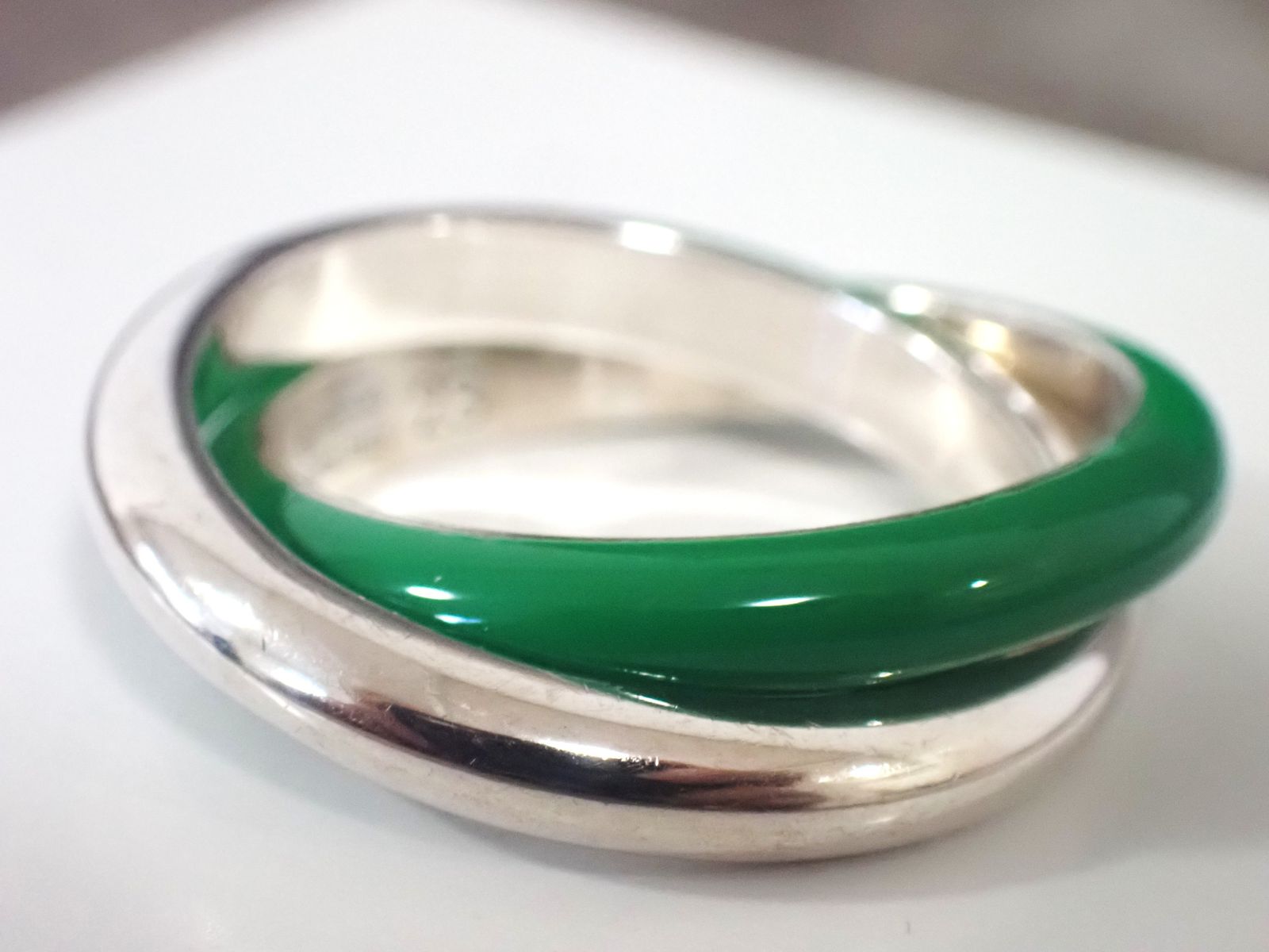 美品 Bottega Veneta ボッテガヴェネタ 工場 2連リング グリーン