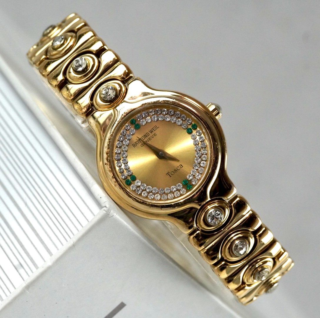 RAYMOND WEIL GENEVE Tosca レイモンドウェイル トスカ 18 KGP ゴールド ジュエリーウォッチ ラインストーン グリーン ヴィンテージ アンティーク antique 稼働品
