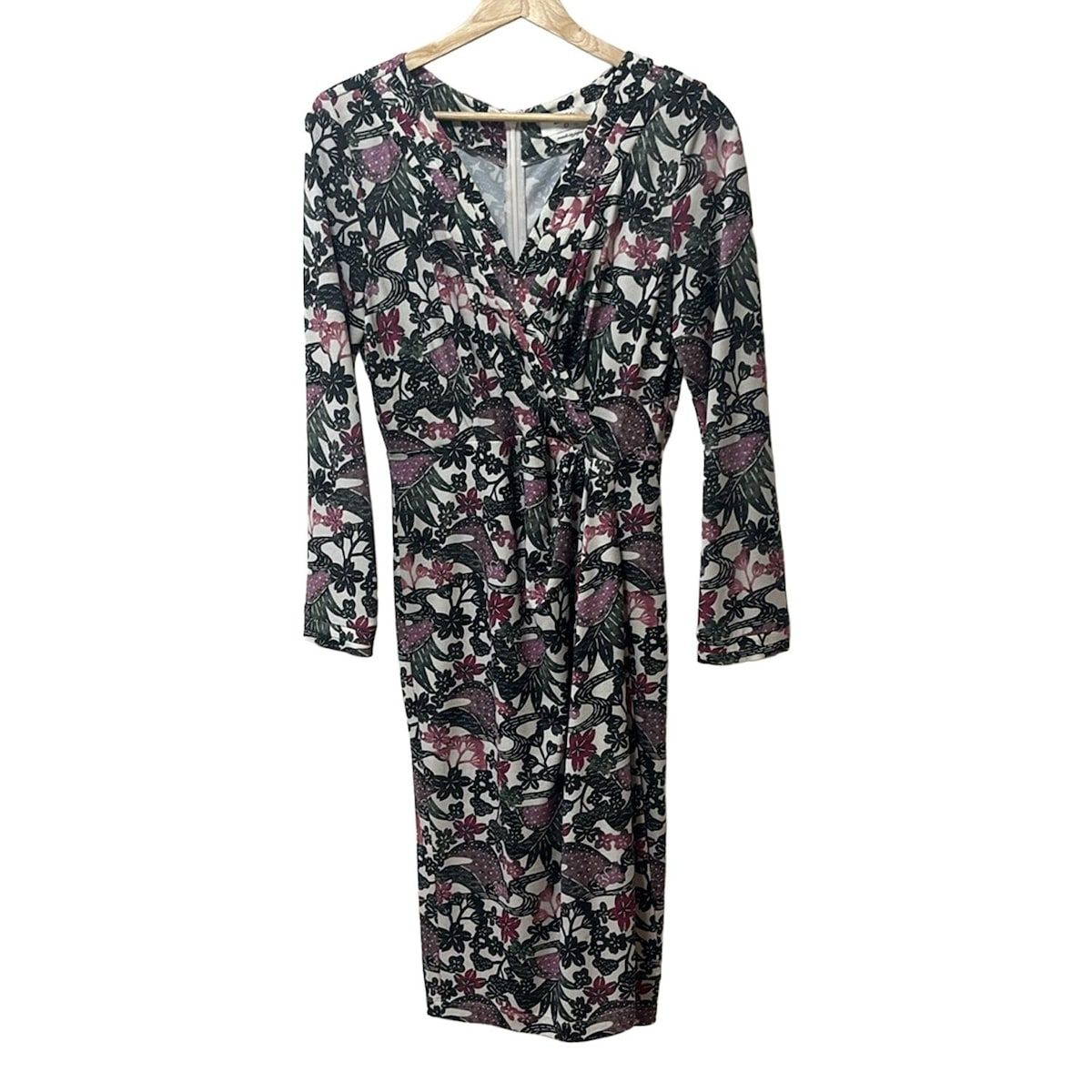 kayme ケイミー ワンピース レディース - アイボリー×ダークグリーン×マルチ 長袖 ひざ丈 花柄