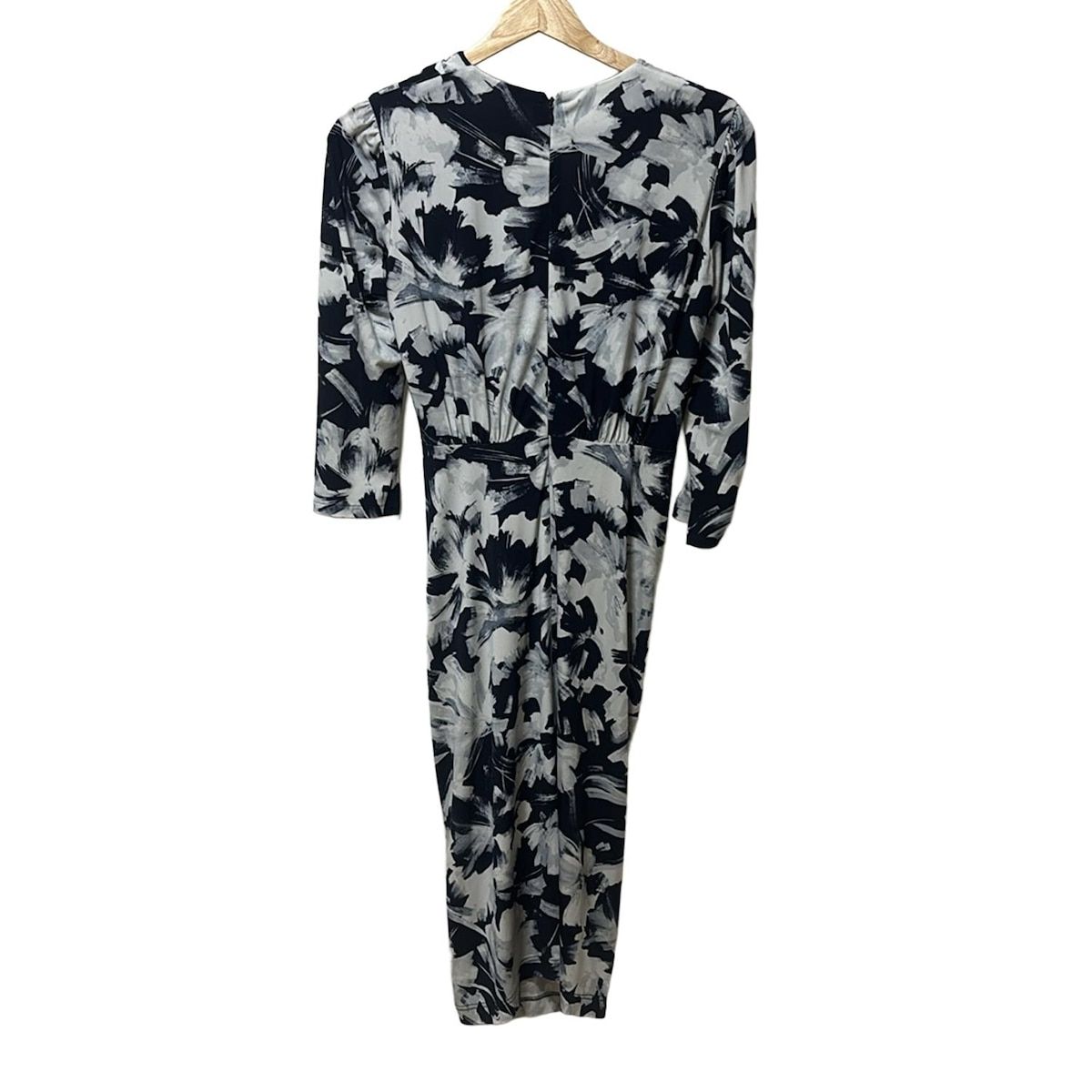 kayme ケイミー ワンピース サイズ9 M レディース ダークネイビー ライトグレー マルチ 七分袖 ひざ丈