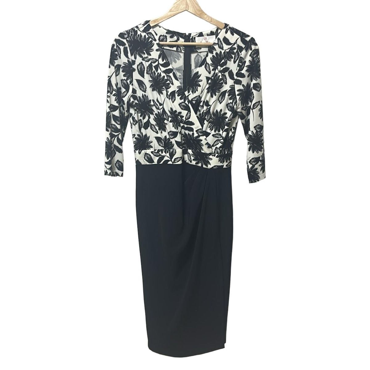 kayme ケイミー ワンピース サイズ9 M レディース 黒 白 七分袖 ひざ丈 花柄