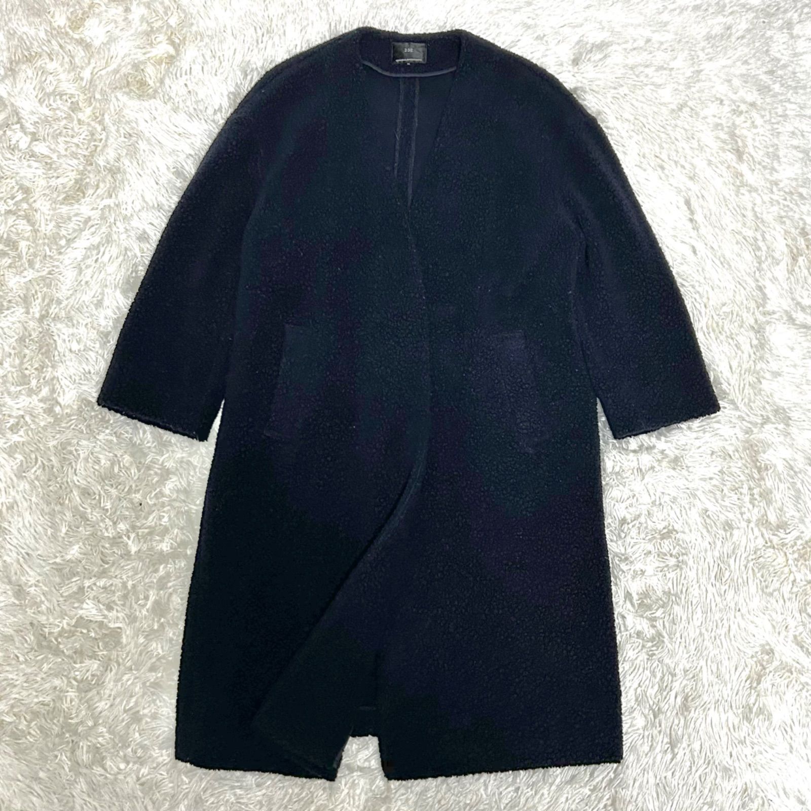 美品 23区 ボアジャージー ノーカラーコート 38 ネイビー - メルカリ