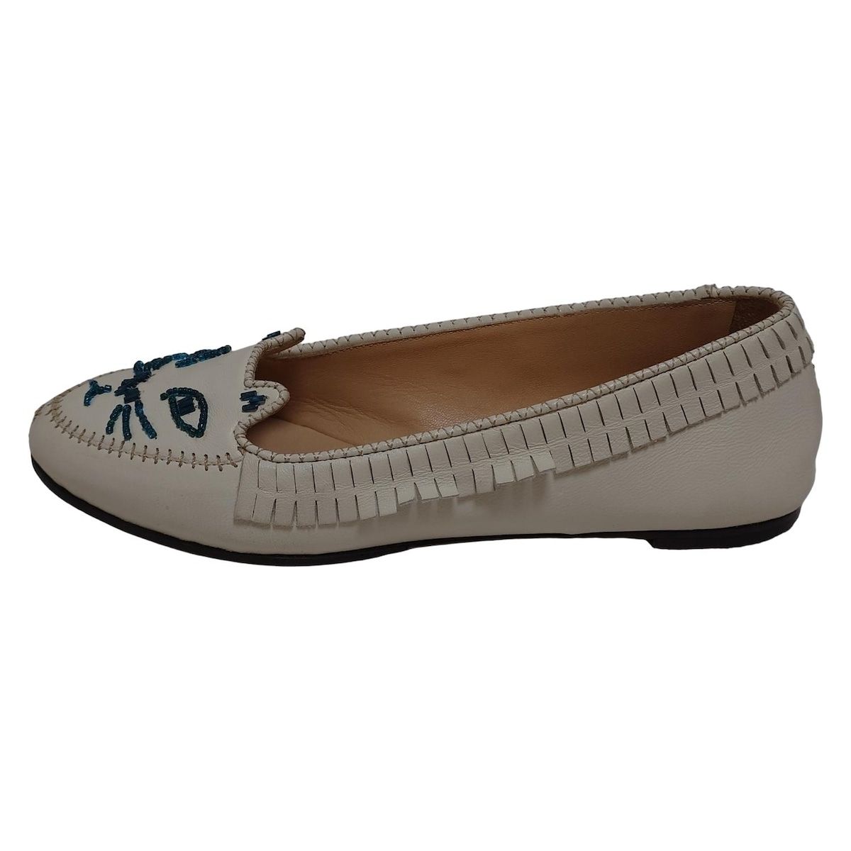 Charlotte Olympia シャーロットオリンピア フラットシューズ 35 1 2 レディース 白 ブルーグリーン ビーズ アウトソール張替済 レザー