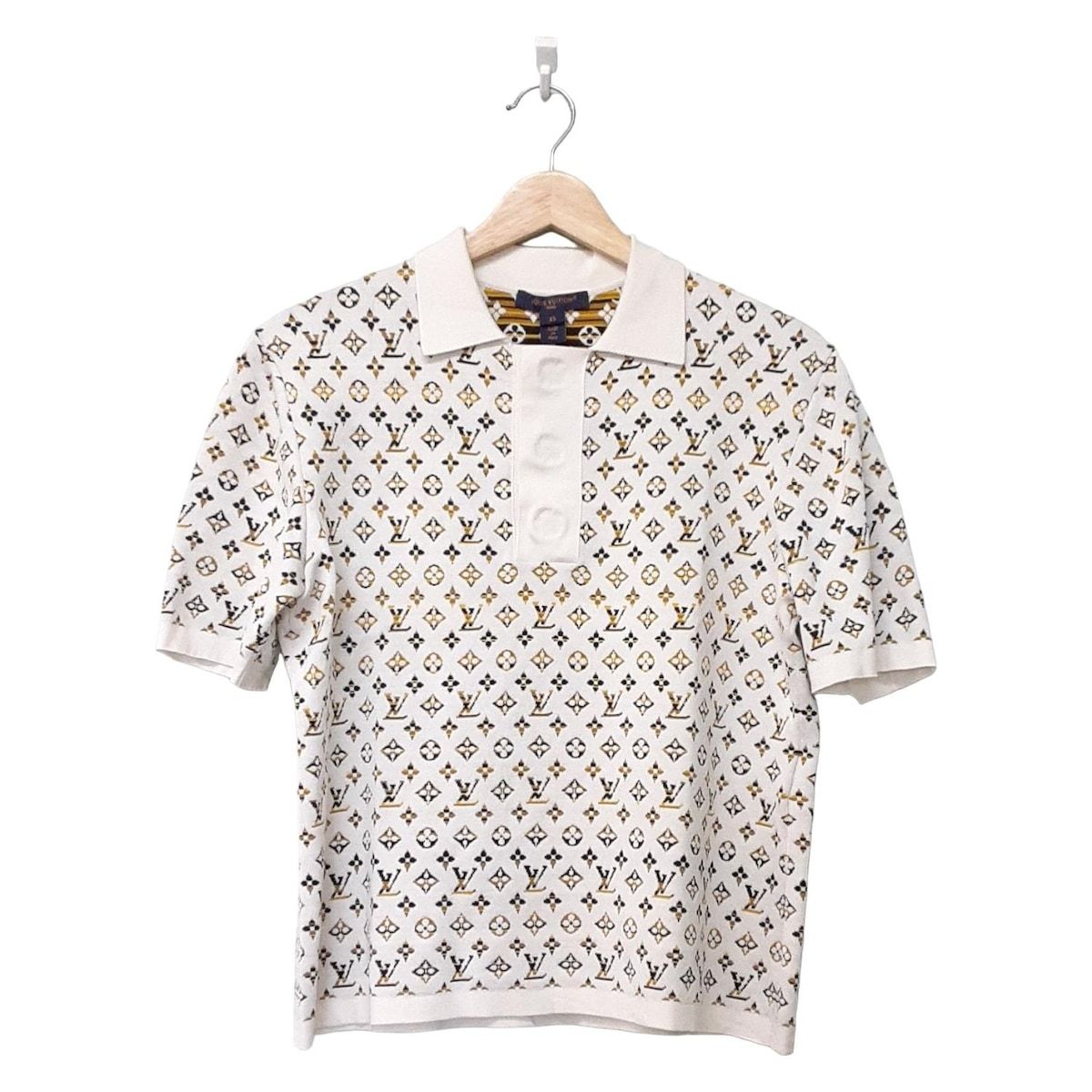 ルイヴィトン 半袖ポロシャツ サイズXS レディース - RW 231 B 217 FOKS 87 白×ダークイエロー×マルチ モノグラム柄 ニット 23 SS