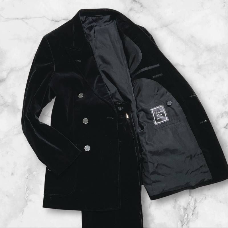Christian Dior MONSIEUR クリスチャン ディオール ムッシュ パンツセットアップ ダブルブレスト ベロア 銀ボタン 裏地ロゴ サイズM