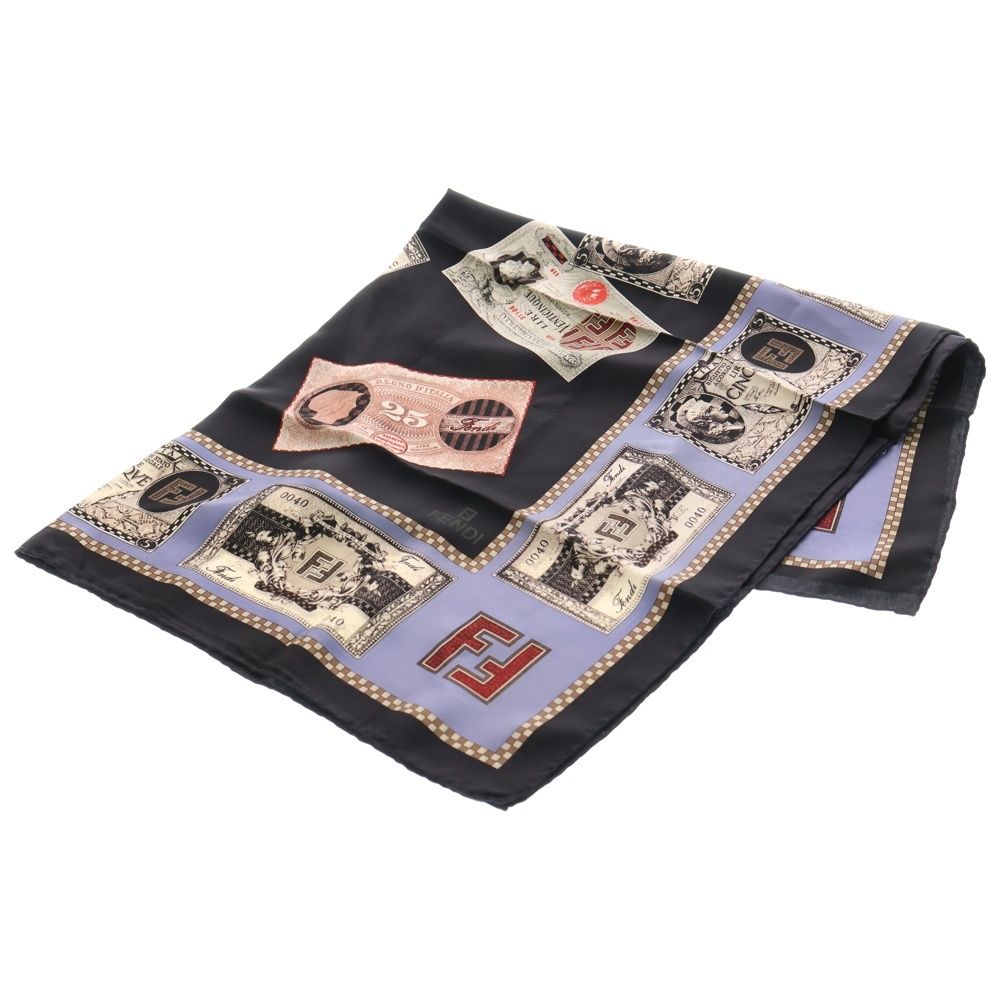 FENDI フェンディ FF 大判 マネー ハンカチーフ スカーフ ブラック