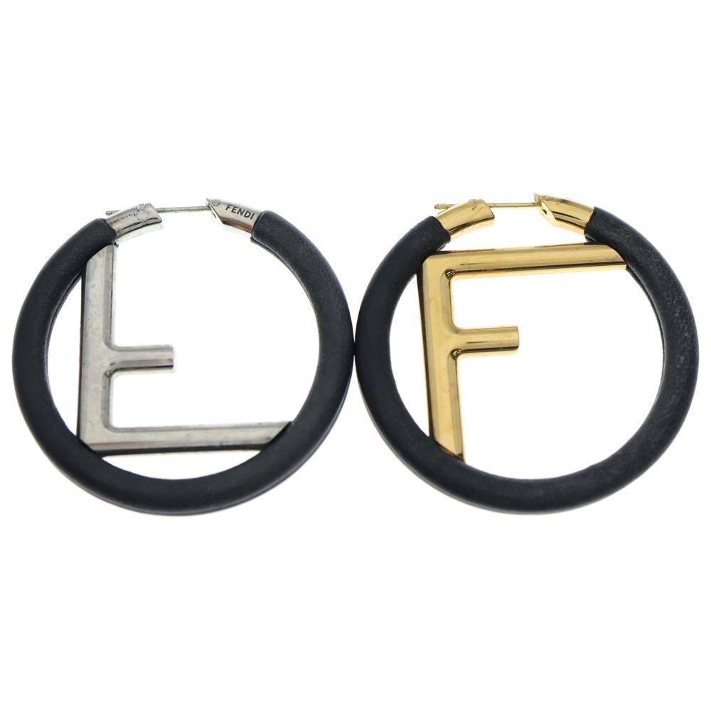 FENDI フェンディ エフイズフェンディ フープピアス レザー GP シルバー ブラック ゴールド