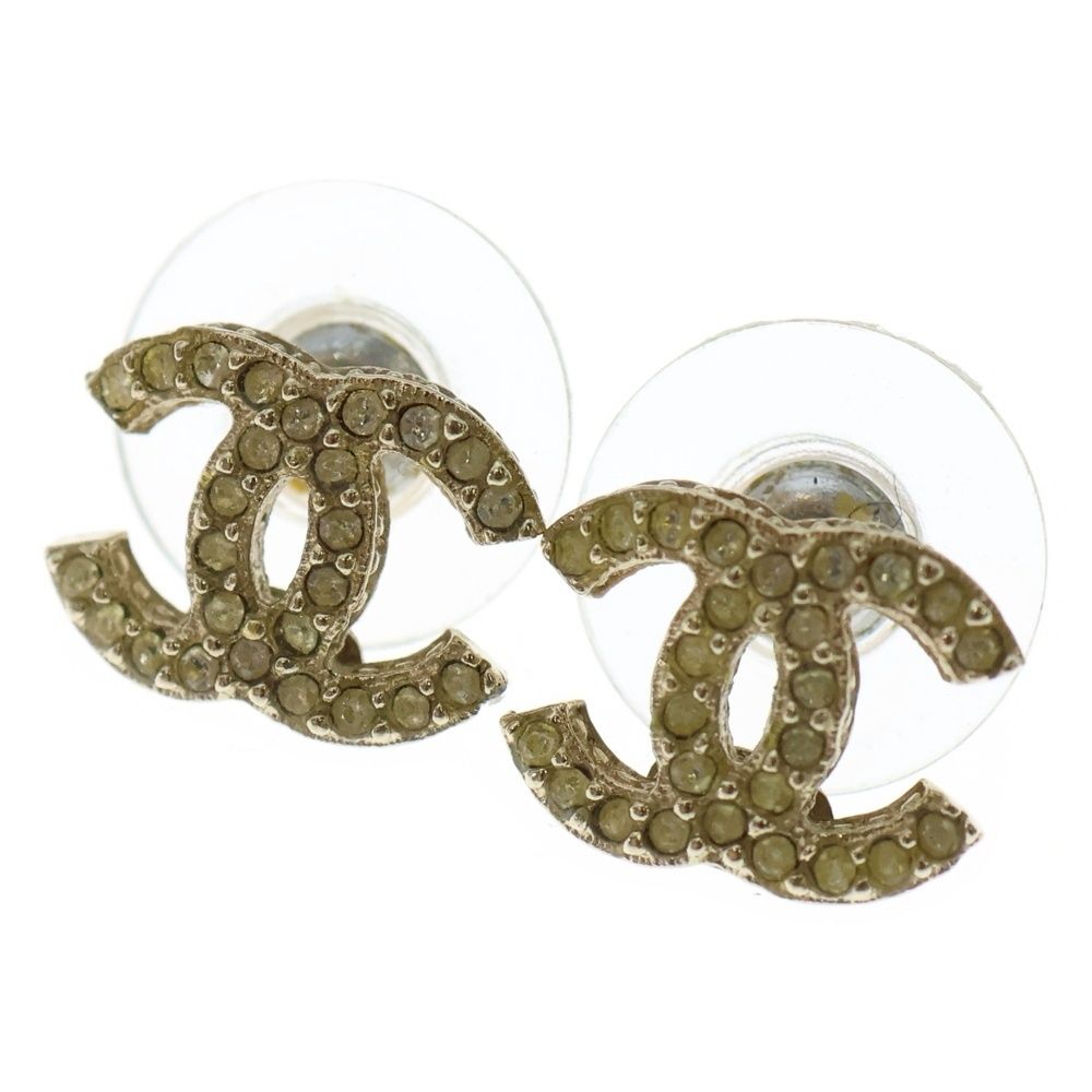 CHANEL (シャネル) ピアス ココマーク ゴールド ラインストーン×GP