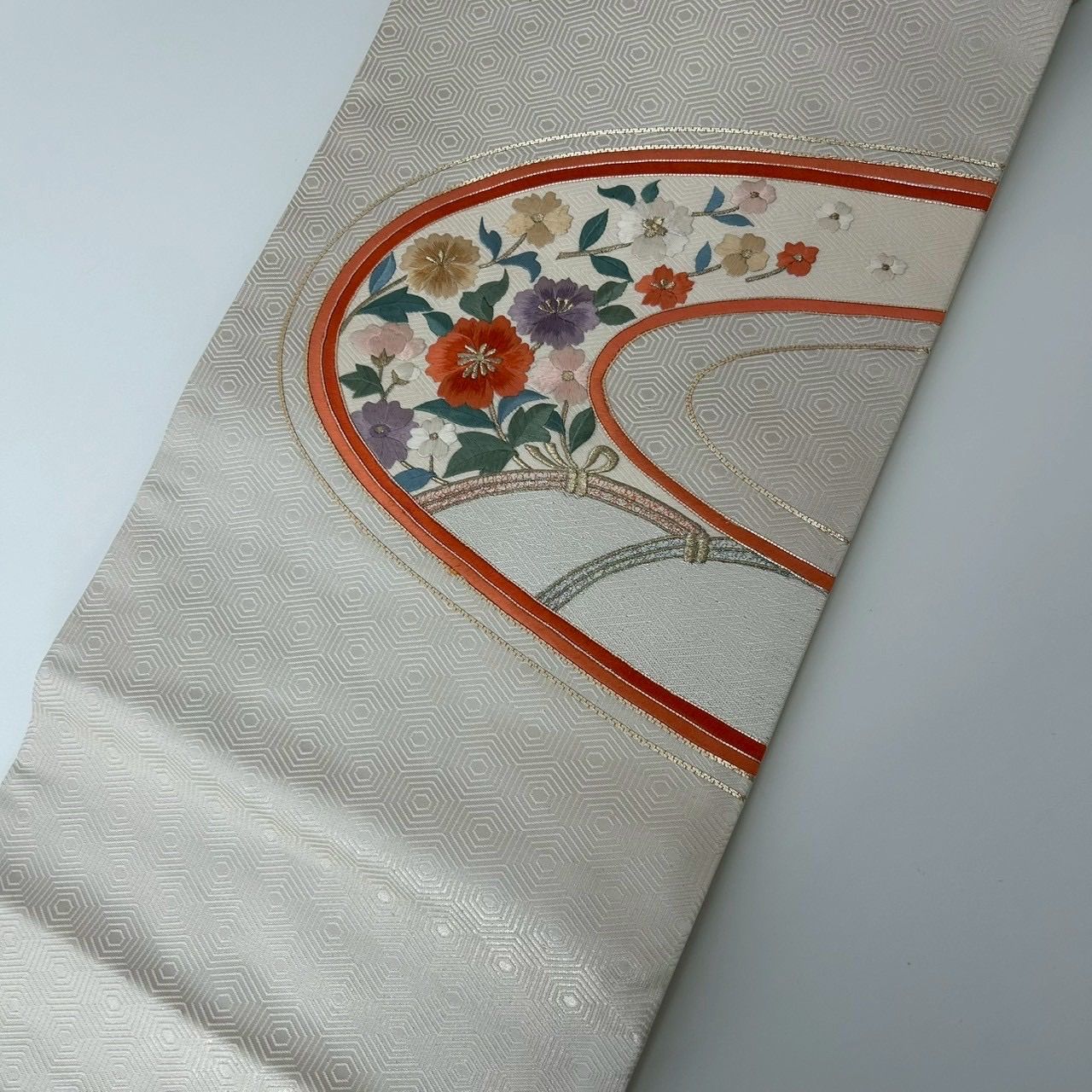 名古屋帯 刺繍 金駒刺繍 花柄 素敵な加工 九寸 正絹 MA-1874 - メルカリ