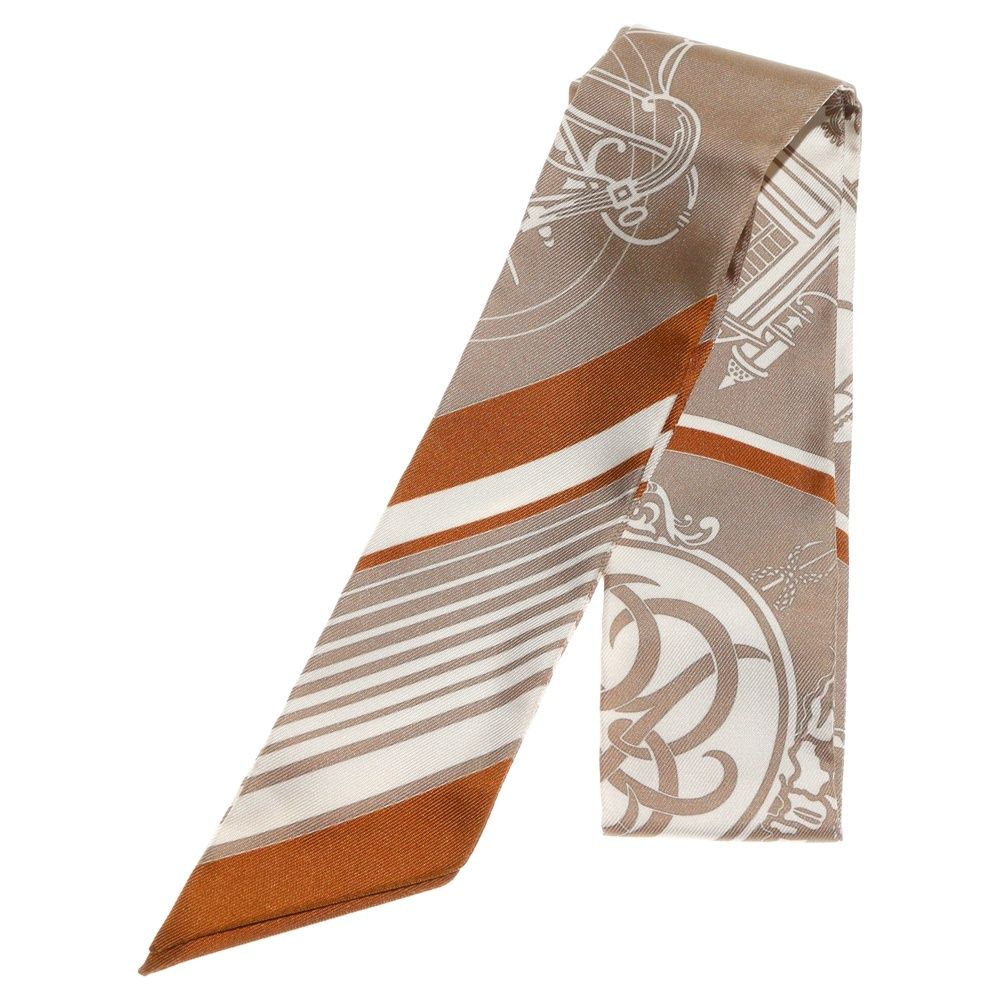 HERMES エルメス ツイリー シルク スカーフ エクスリブリス ブラウン系 HERMES (エルメス) ツイリー EX-LIBRIS エクスリブリス シルクスカーフ
