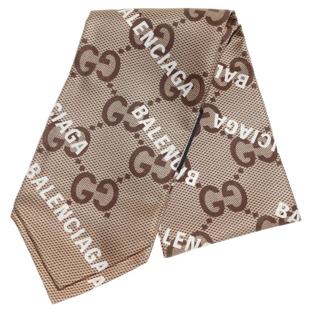 GUCCI グッチ ×バレンシアガ ザ ハッカー プロジェクト マキシGG プリント シルク ネックボウ ネクタイ ベージュ 676777