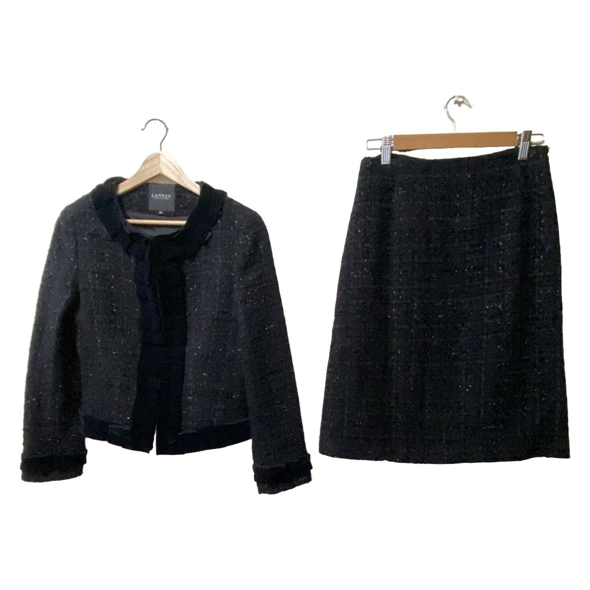 LANVIN COLLECTION ランバン スカートスーツ レディース 黒 ツイード ラメ