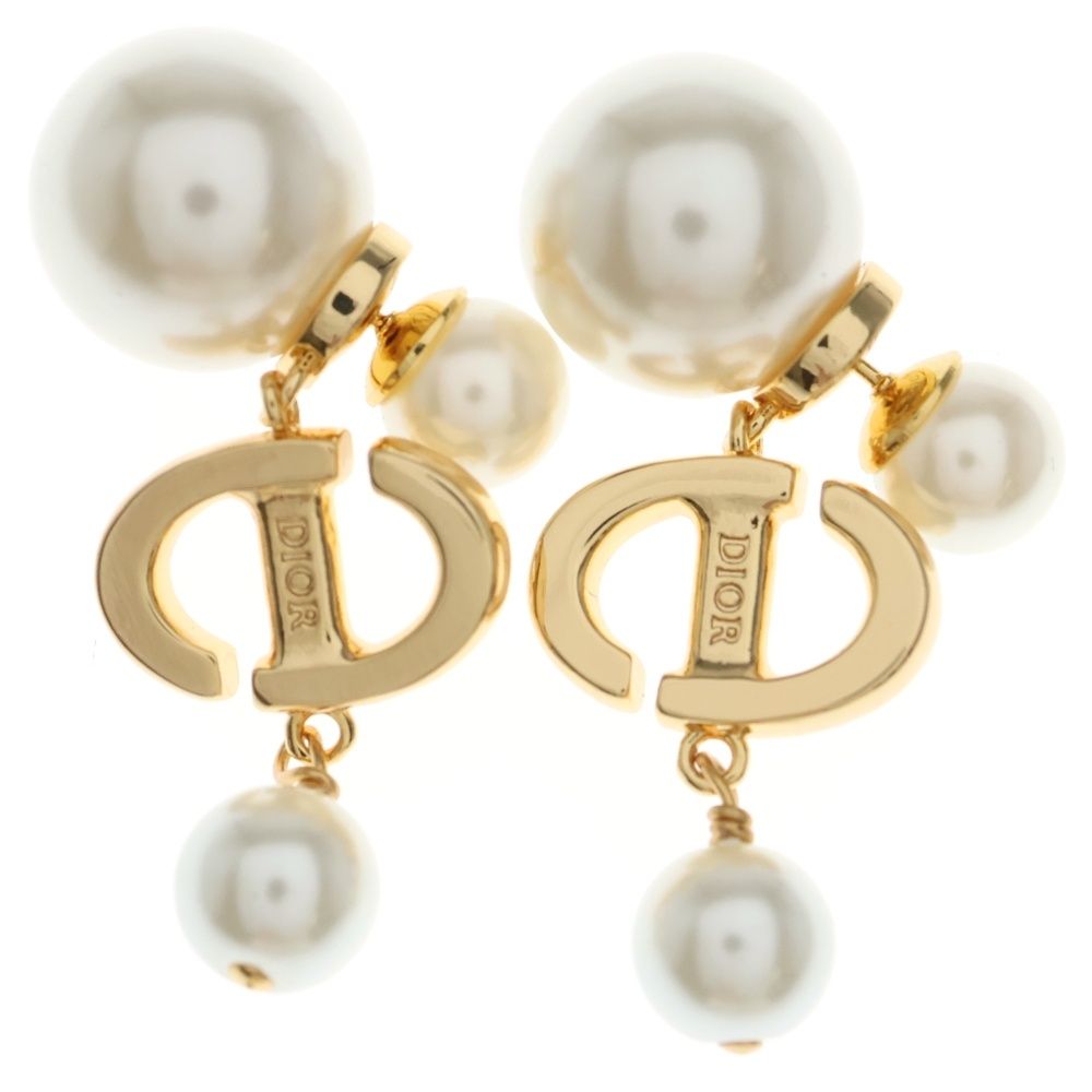 Christian Dior クリスチャンディオール CDパール ラインストーン ピアス ホワイト ゴールド GP