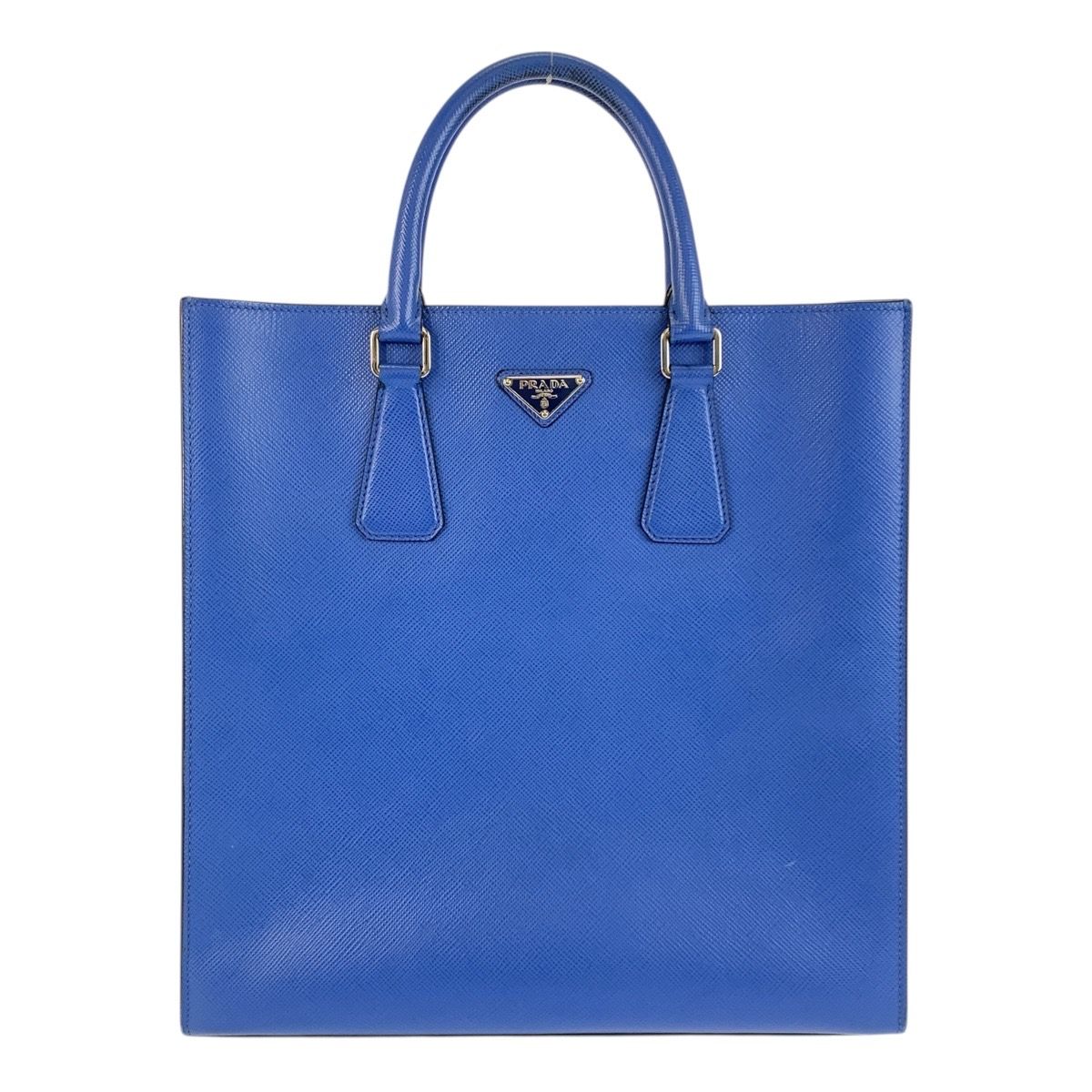 PRADA プラダ サフィアーノ 三角ロゴプレート ブルー シルバー金具 レザー トートバッグ ハンドバッグ 男女兼用 メンズ 505123