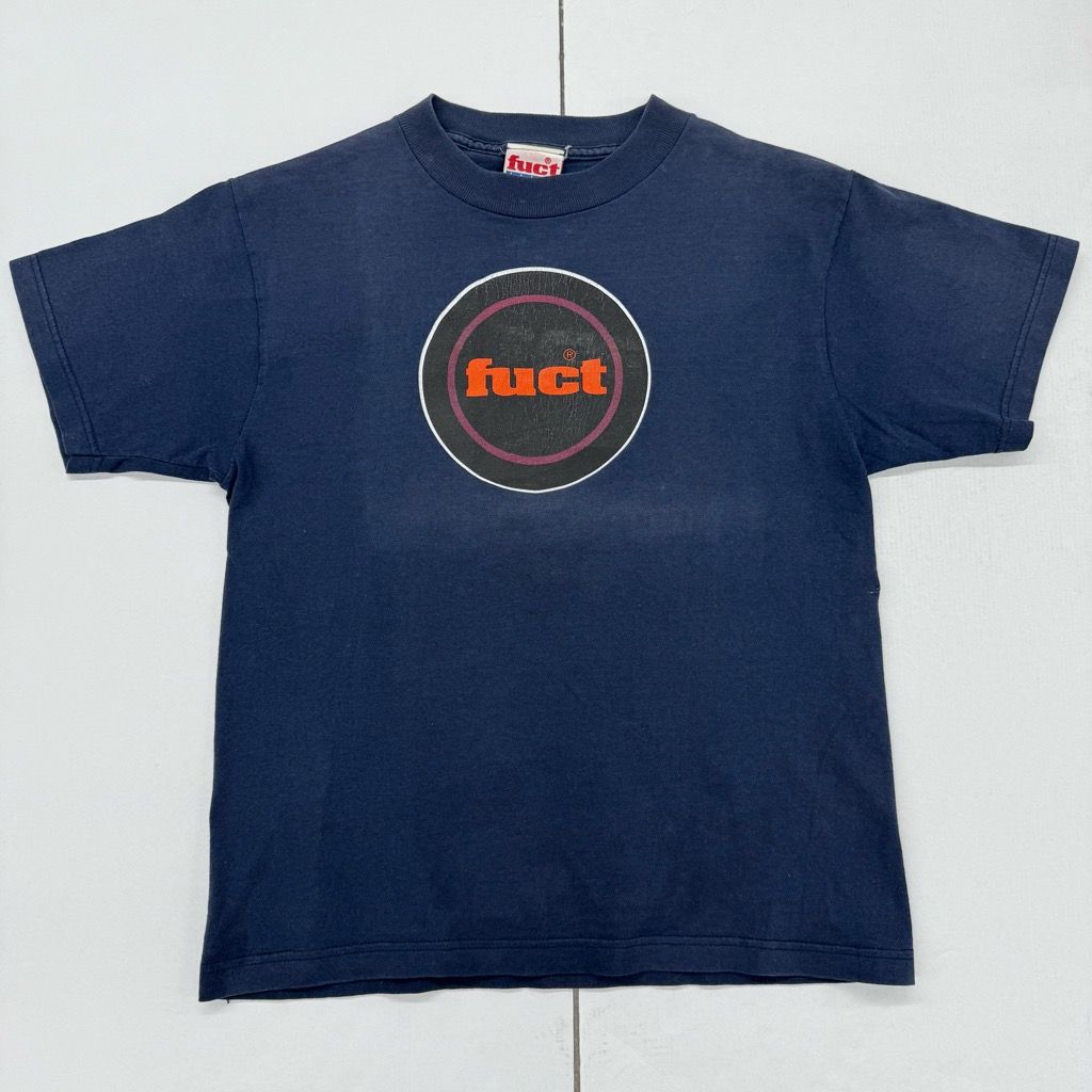 L 90s FUCT ファクト アメリカ製 Tシャツ ネイビー 90s～ FUCT サークルロゴ Tシャツ サイズM ネイビー 星条旗タグ 初期
