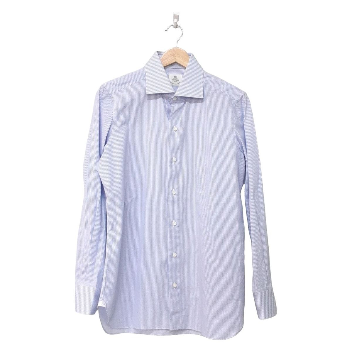 ボレリ 長袖シャツ サイズ39 メンズ 白 ライトブルー ストライプ