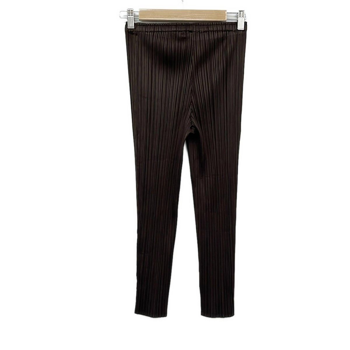 PLEATS PLEASE プリーツプリーズ パンツ サイズ3 L レディース ダークブラウン クロップド 半端丈 プリーツ ウエストゴム