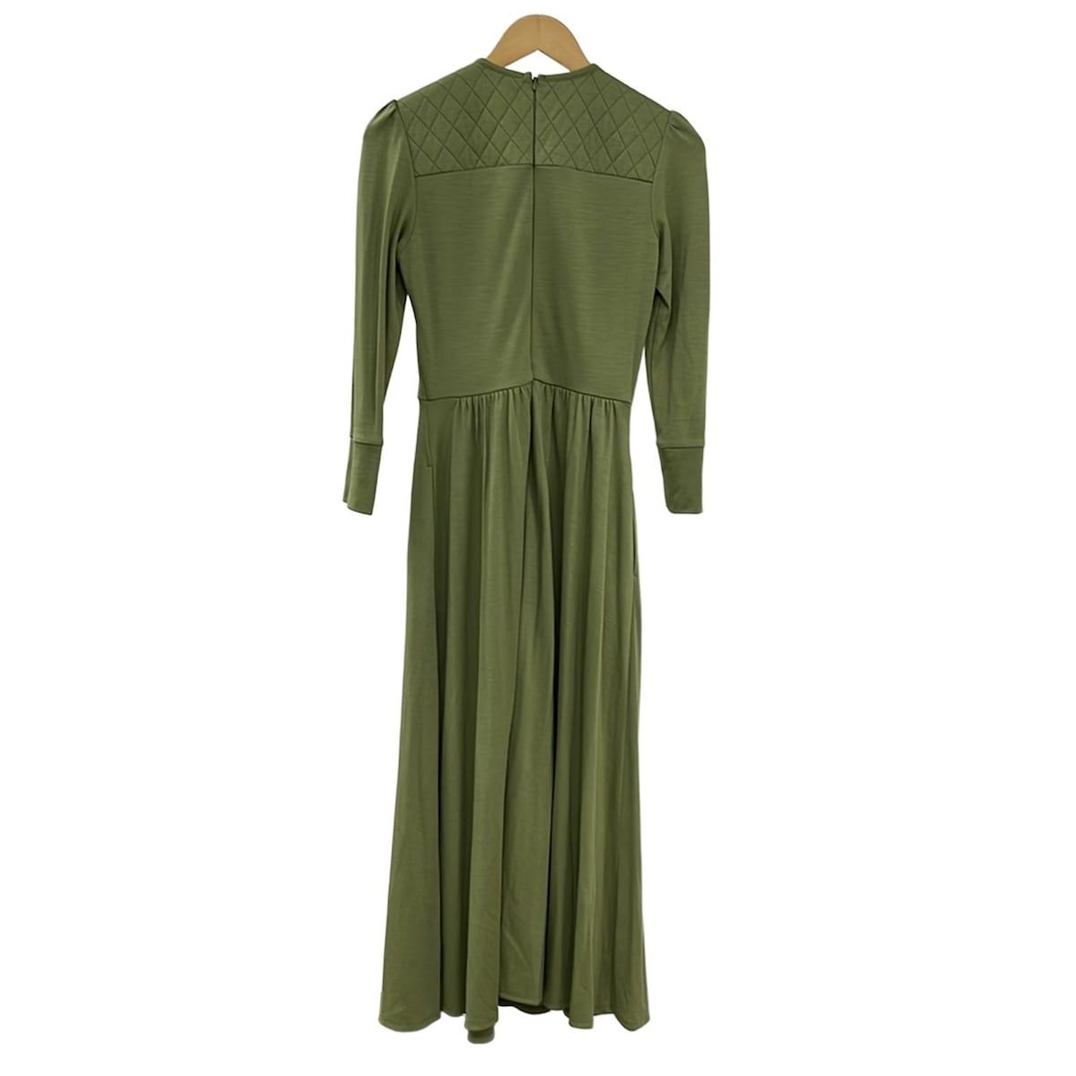 ボーダーズアットバルコニー ワンピース サイズ36 S レディース ライトグリーン クルーネック 長袖 マキシ丈 一部キルティング