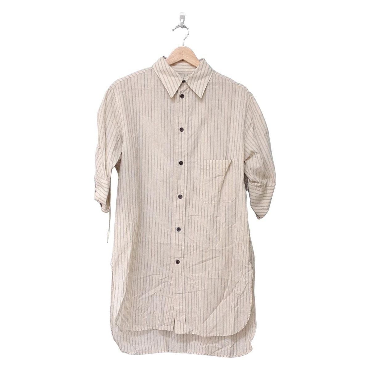 Y s ワイズ 七分袖シャツブラウス サイズ1 レディース アイボリー ネイビー ストライプ